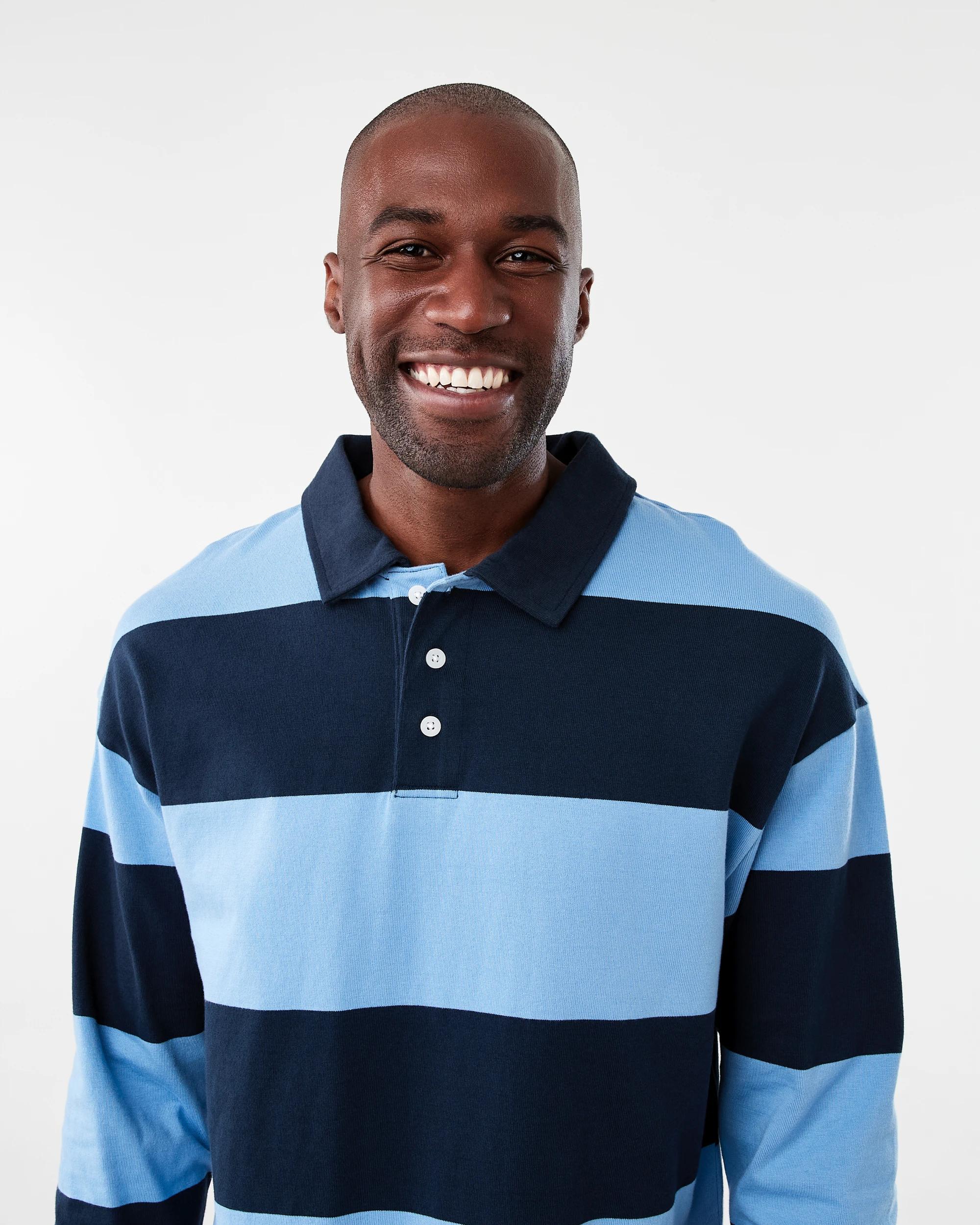 4 Long Sleeve Striped Rugby T-shirt Blu Stripe, 4 of 6