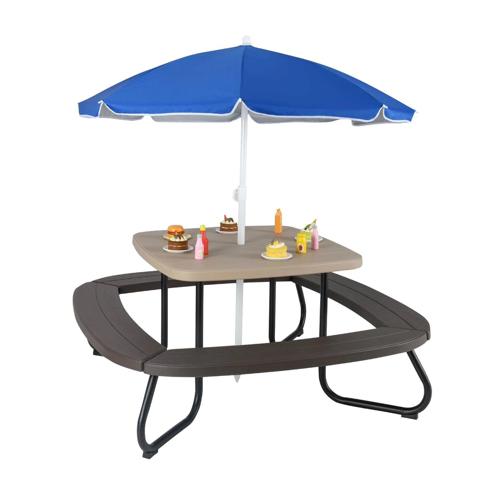 1 Costway 8 Person Picnic Table Set w/4 Built-in Benches & Umbrella - Brown, 1 of 1