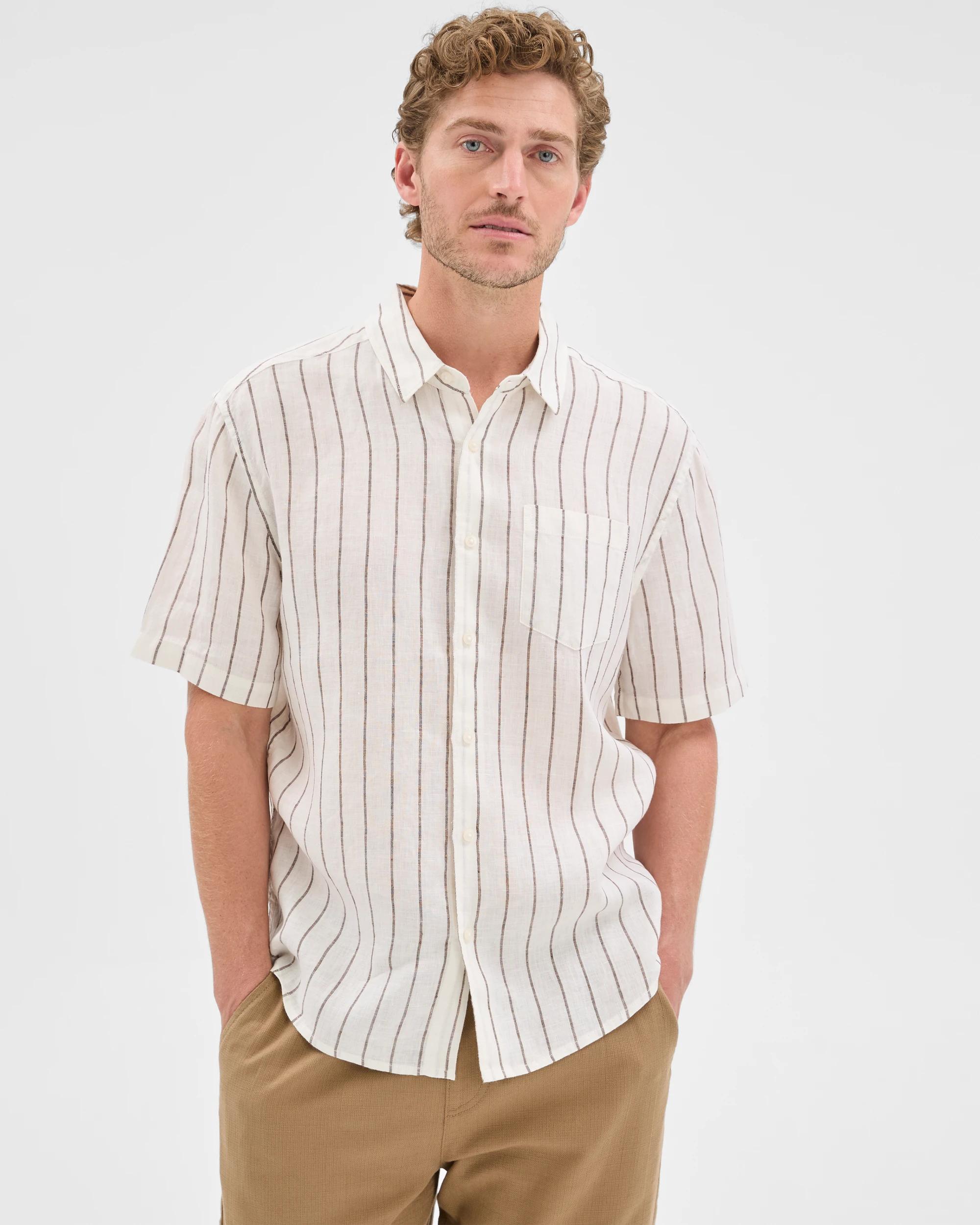 4 Target Man European Linen Short Sleeve Shirt CHOCOLATE STRIPE, 4 of 7