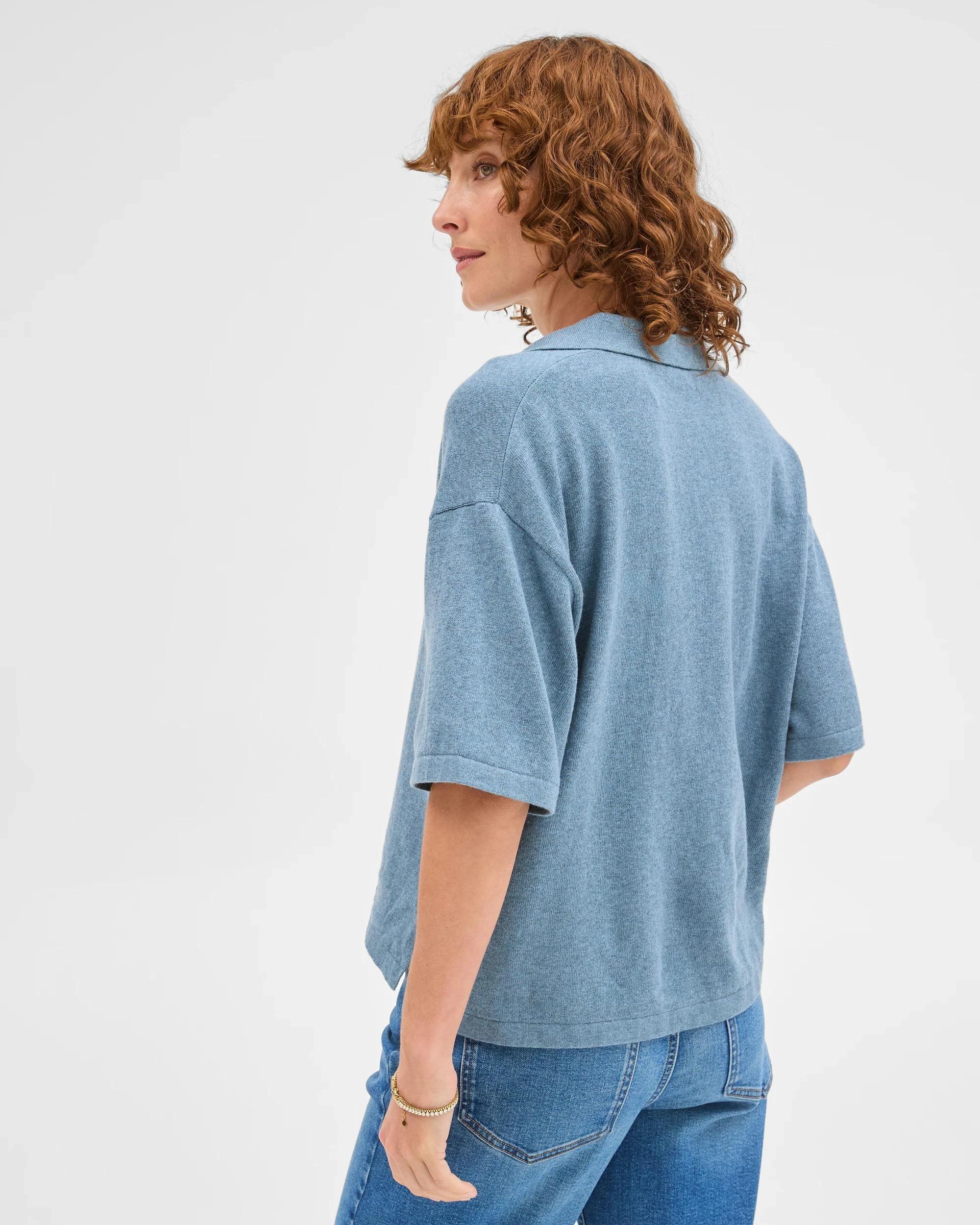 7 Target Woman Australian Cotton Blend Knit Polo Top STEEL BLUE, 7 of 7