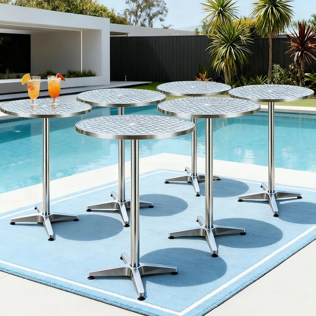 3 Gardeon Set of 6 Outdoor Bar Table Aluminium Round 70/110CM - Silver, 3 of 5