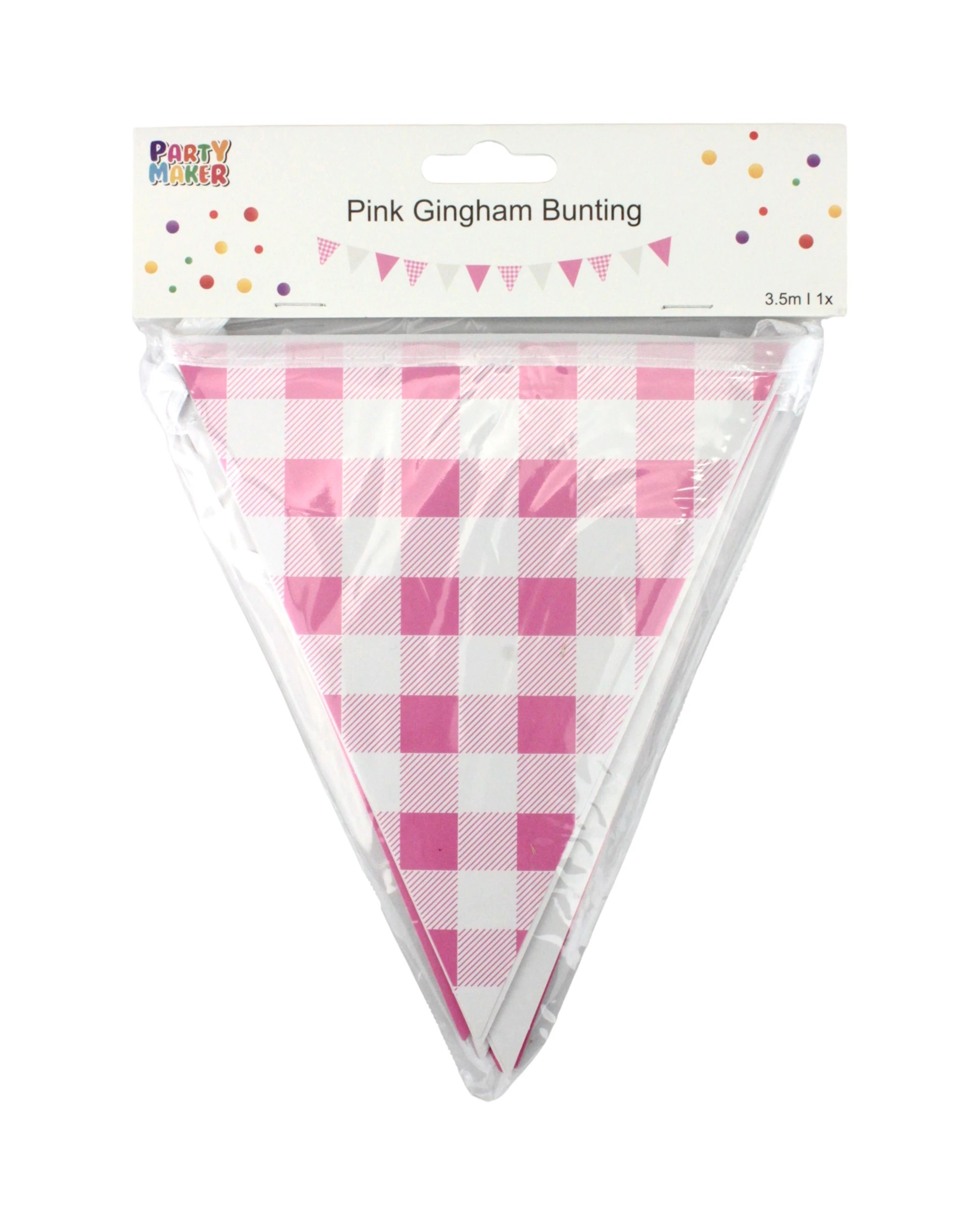 3 Party Maker Gingham Bunting Decoration Accessory - Pink, 3 of 4