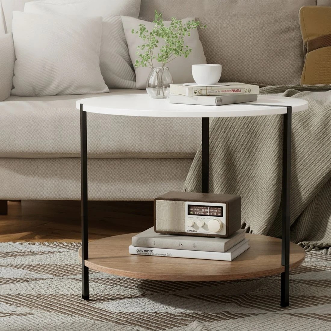 3 Artiss Coffee Table Side Table Round Cedric - White, 3 of 6