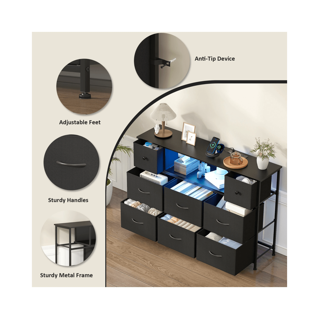 3 Advwin Chest Of 8 Drawers Storage Cabinet With Open Shelves
 - Black, 3 of 10