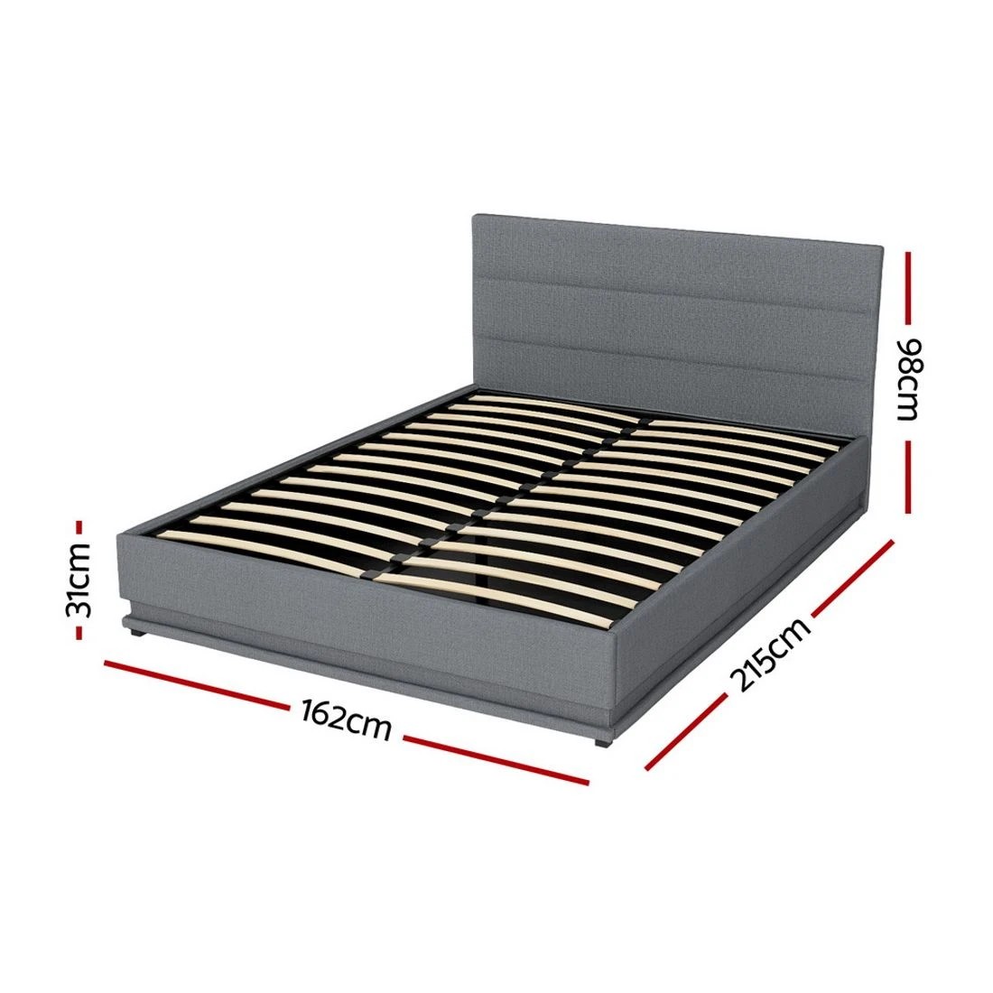 1 Artiss Bed Frame Queen Size LED Gas Lift  LUMI - Grey, 1 of 7