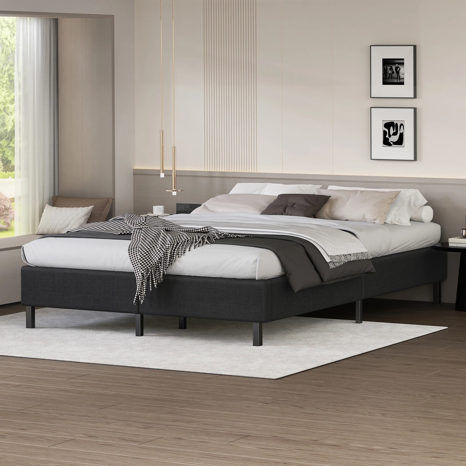 2 Alfordson Bed Frame Double Size Mattress Base Foundation Fabric Basel - Charcoal, 2 of 10