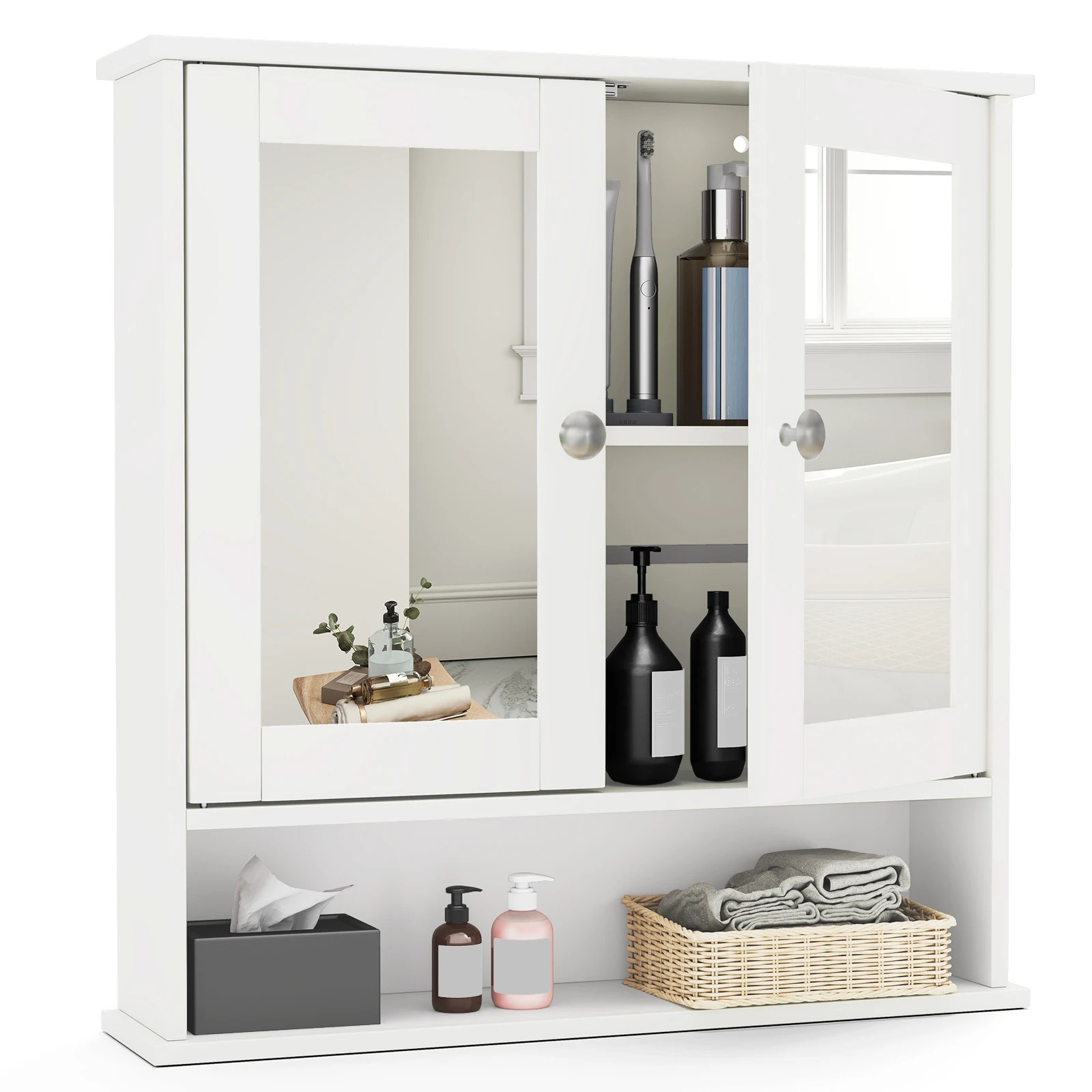 4 Costway Wall Mounted Bathroom Cabinet w/Mirror Toilet Organiser Storage Cupboard, 4 of 4