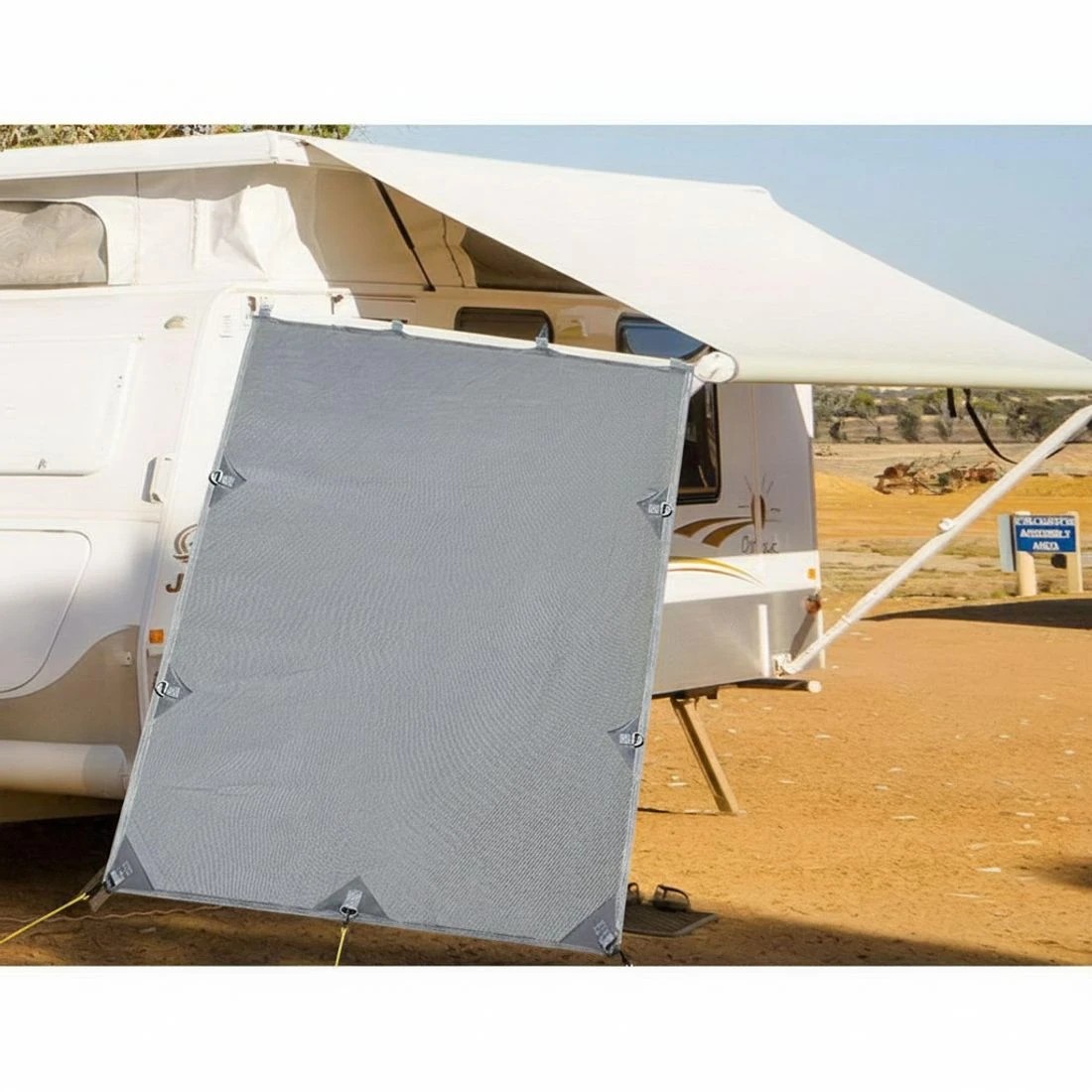 2 Caravan Privacy Screen Roll Out Awning 2.1x1.8M Sun Shade Pop Top End Wall - Grey, 2 of 4