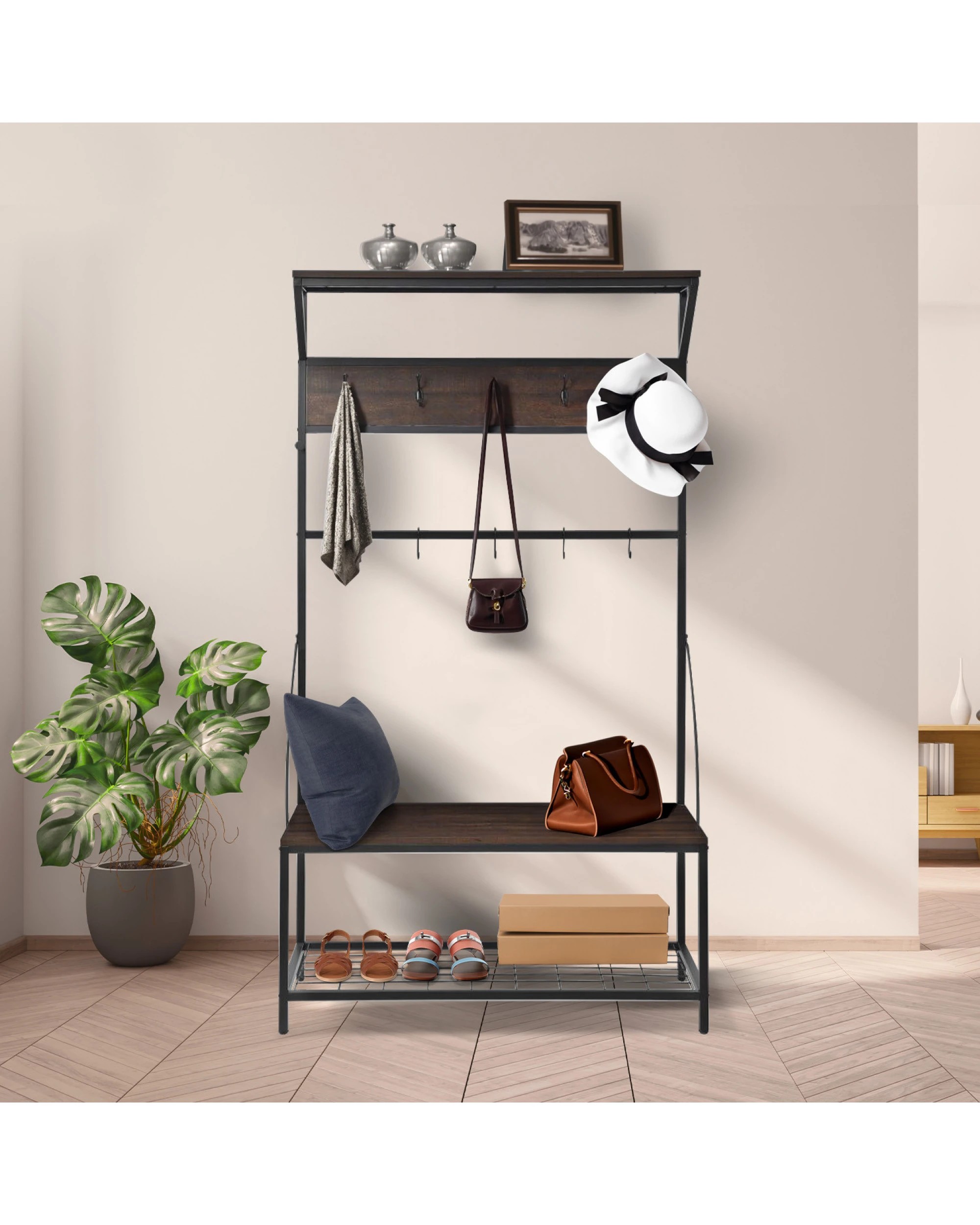 10 Sarantino 4-in-1 Hall Tree Entryway Coat Rack Hall Stand, 10 of 10