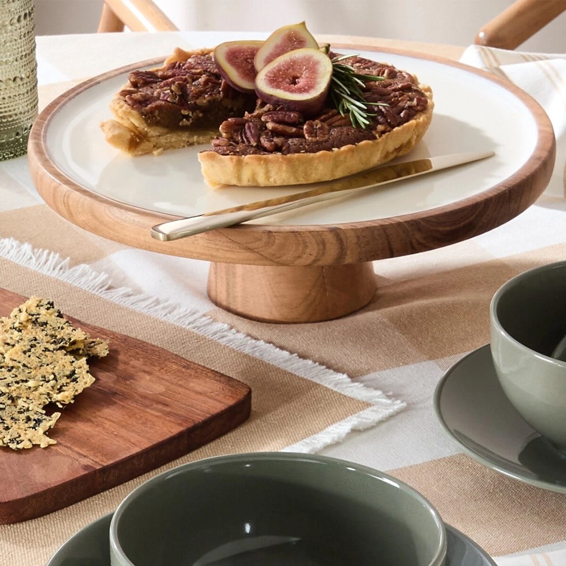 7 White Enamel and Acacia Wood Serve Stand, 7 of 7