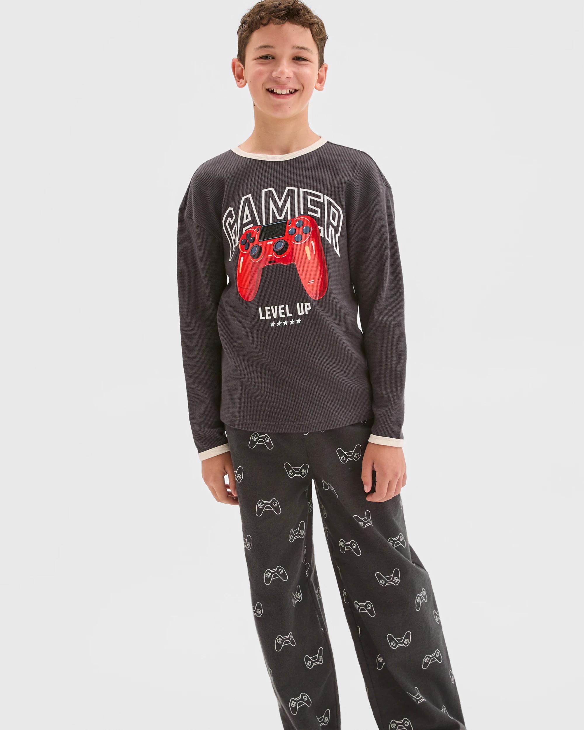 3 Target Kids Australian Cotton Older Boys Flannel Pyjama Set BLACK GAMER, 3 of 7