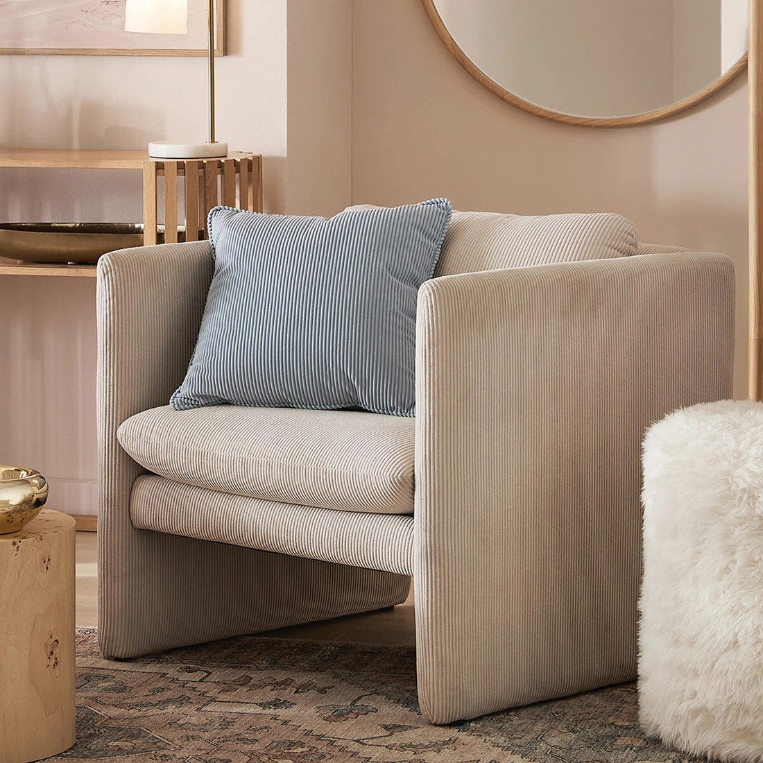 6 43cm Corduroy Cushion - Blue, 6 of 6