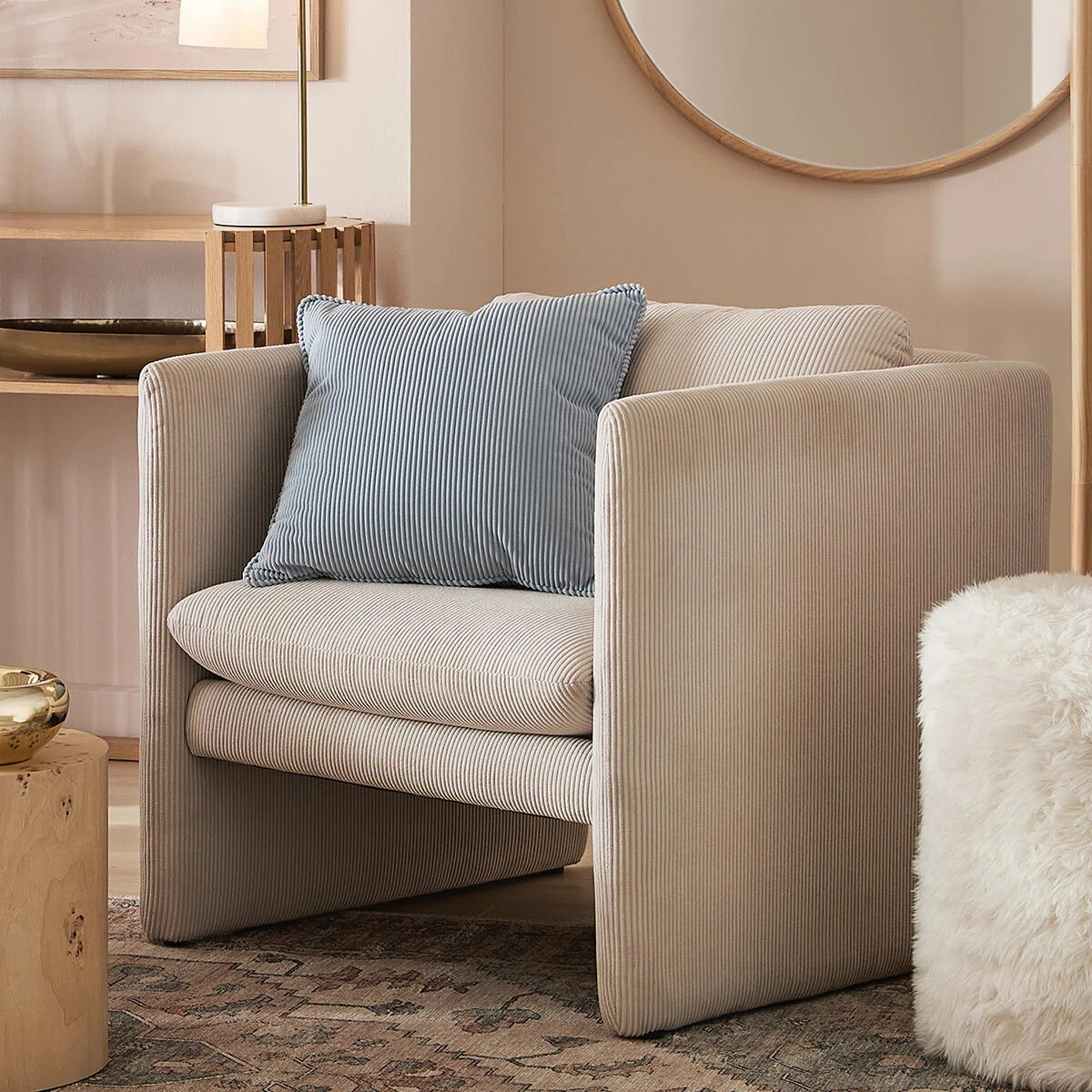 6 43cm Corduroy Cushion - Blue, 6 of 6