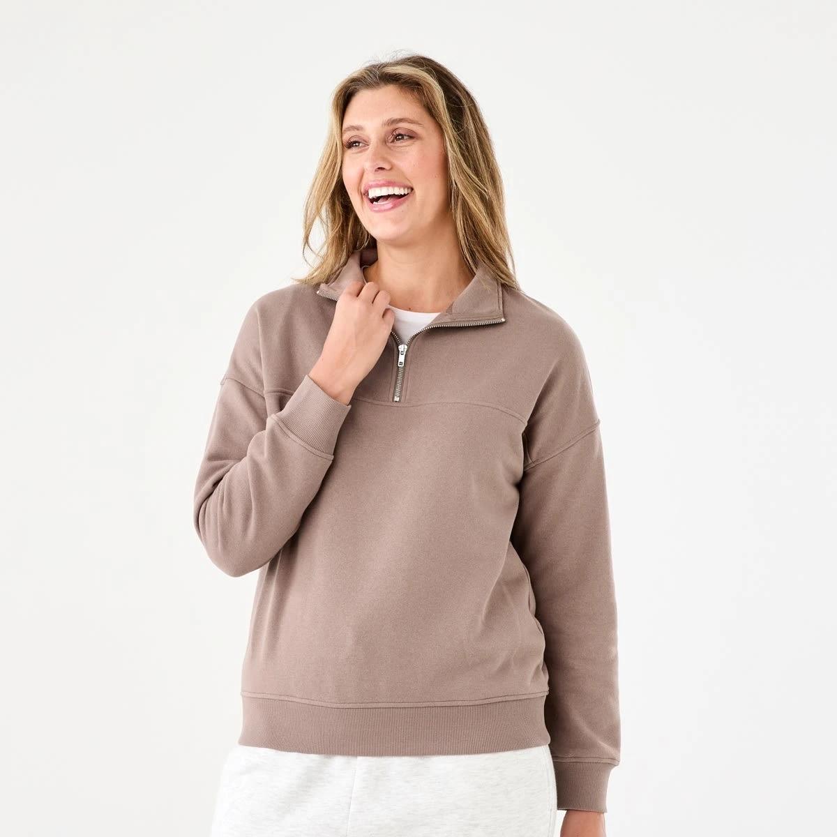 1 Quarter Zip Seam Front Sweatshirt Taupe Brn, 1 of 6
