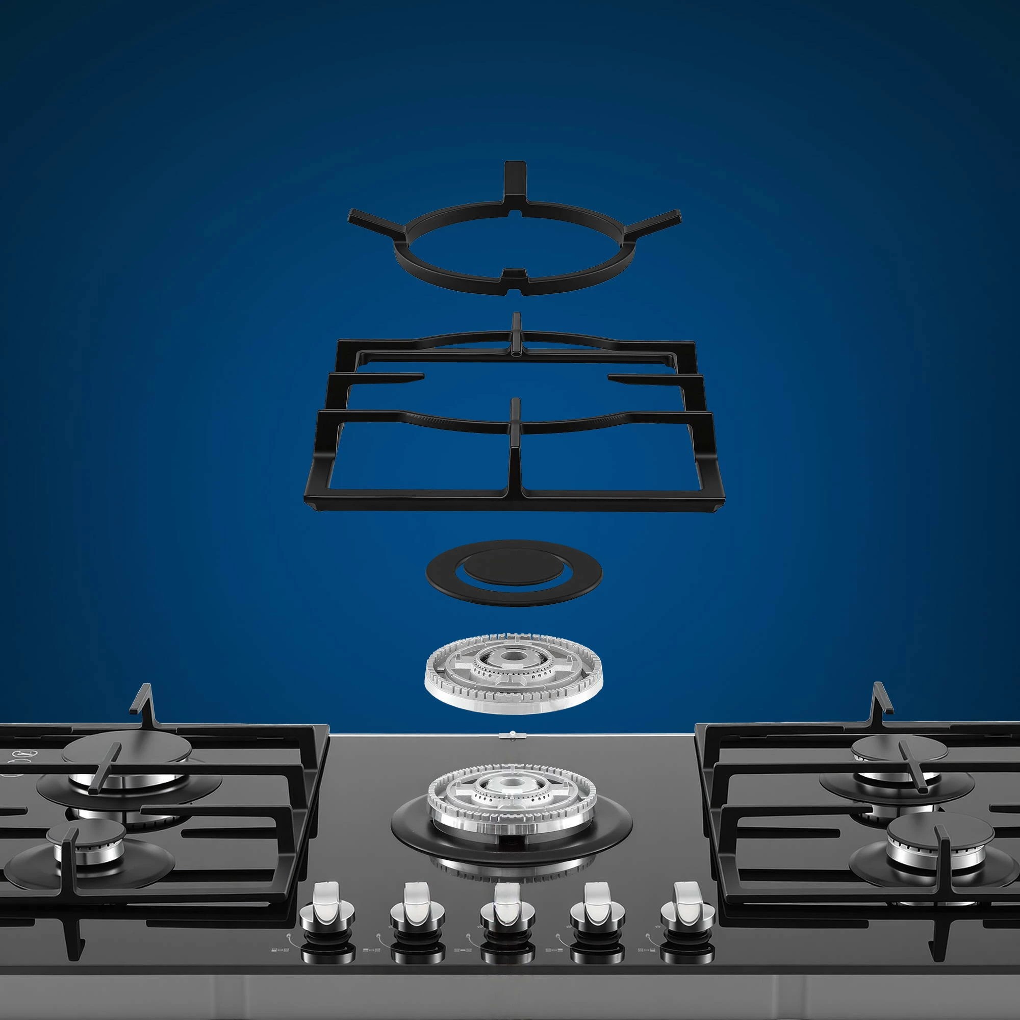 6 Devanti 90cm 5 Burner Gas Cooktop - Black, 6 of 9