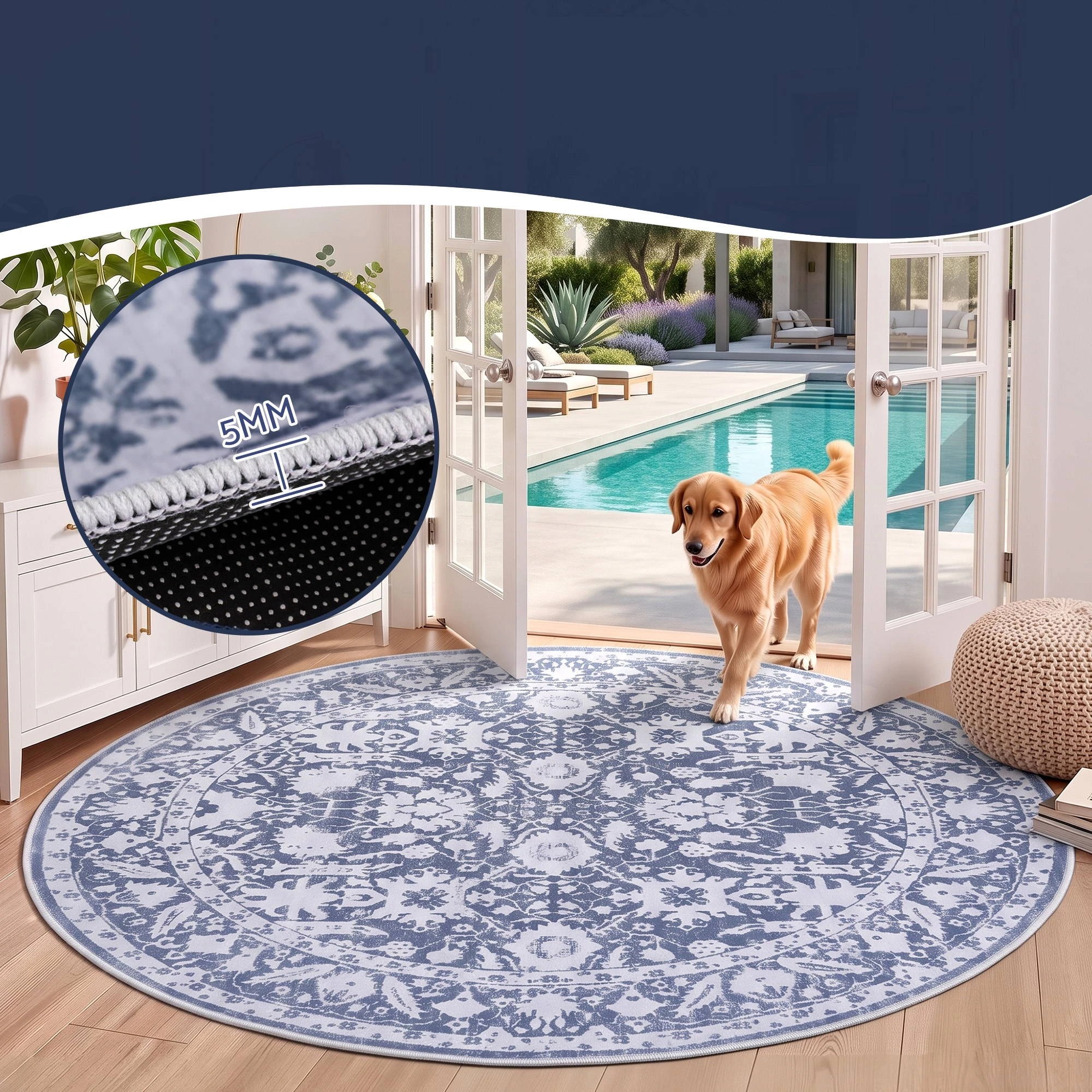 7 Artiss 120 cm Living Room Round Area Rug Non-Slip Washable Water-repellent - Grey, 7 of 9
