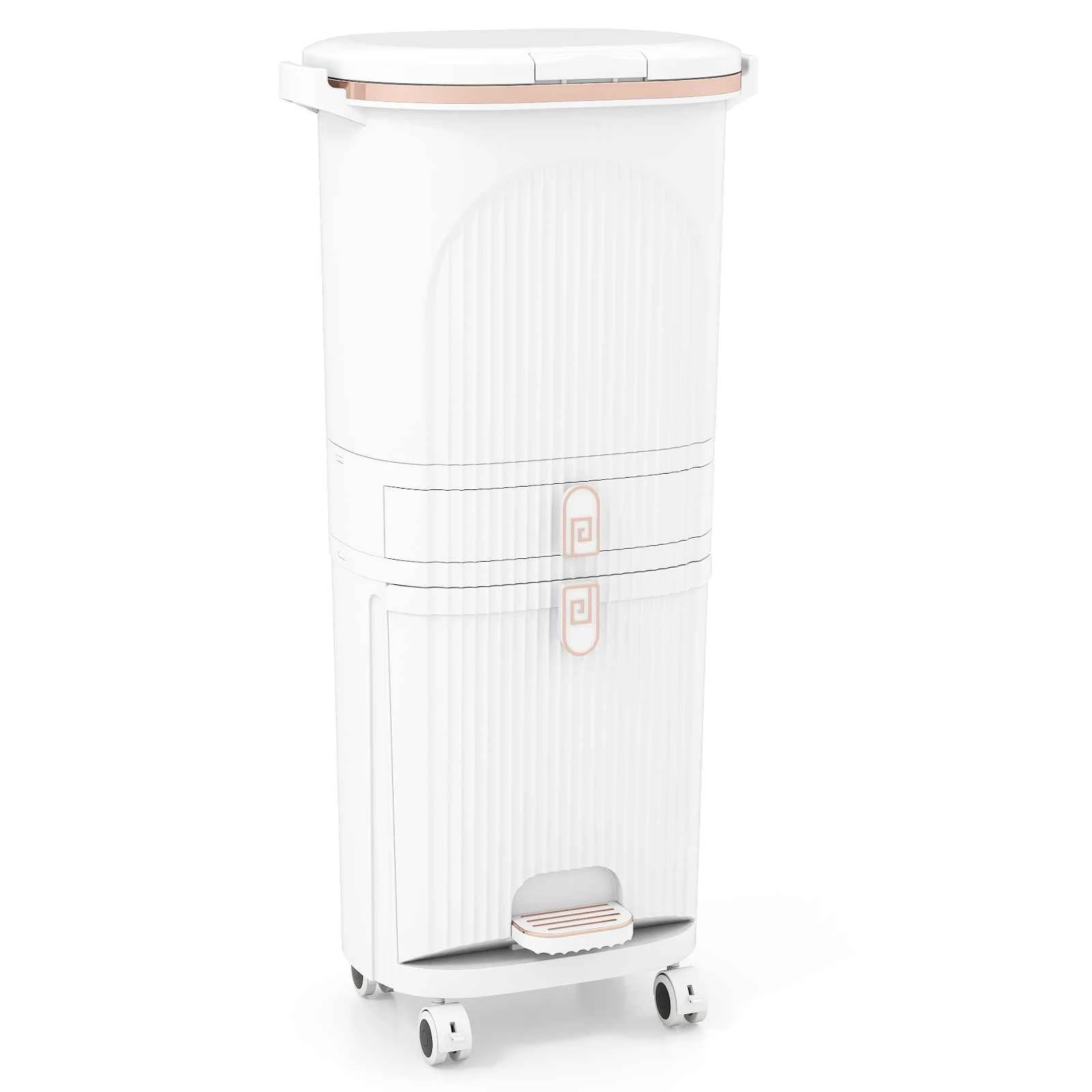 1 Costway 42L Kitchen Trash Can 3-Layer Sorting Rubbish Bin Garbage Container - White, 1 of 2