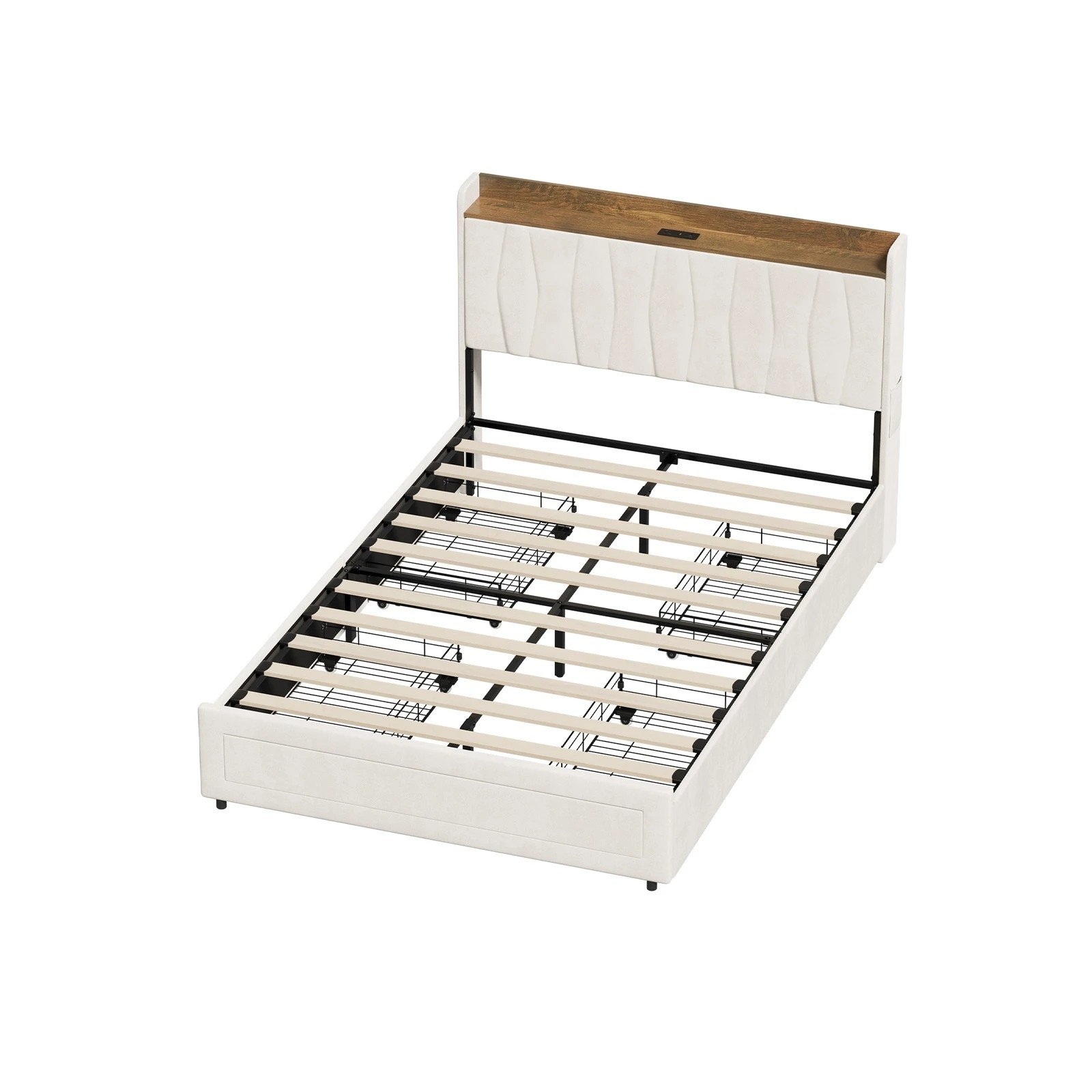 6 Oikiture Bed Frame Double Size with 4 Drawers Charging Station USB Ports - Beige, 6 of 7