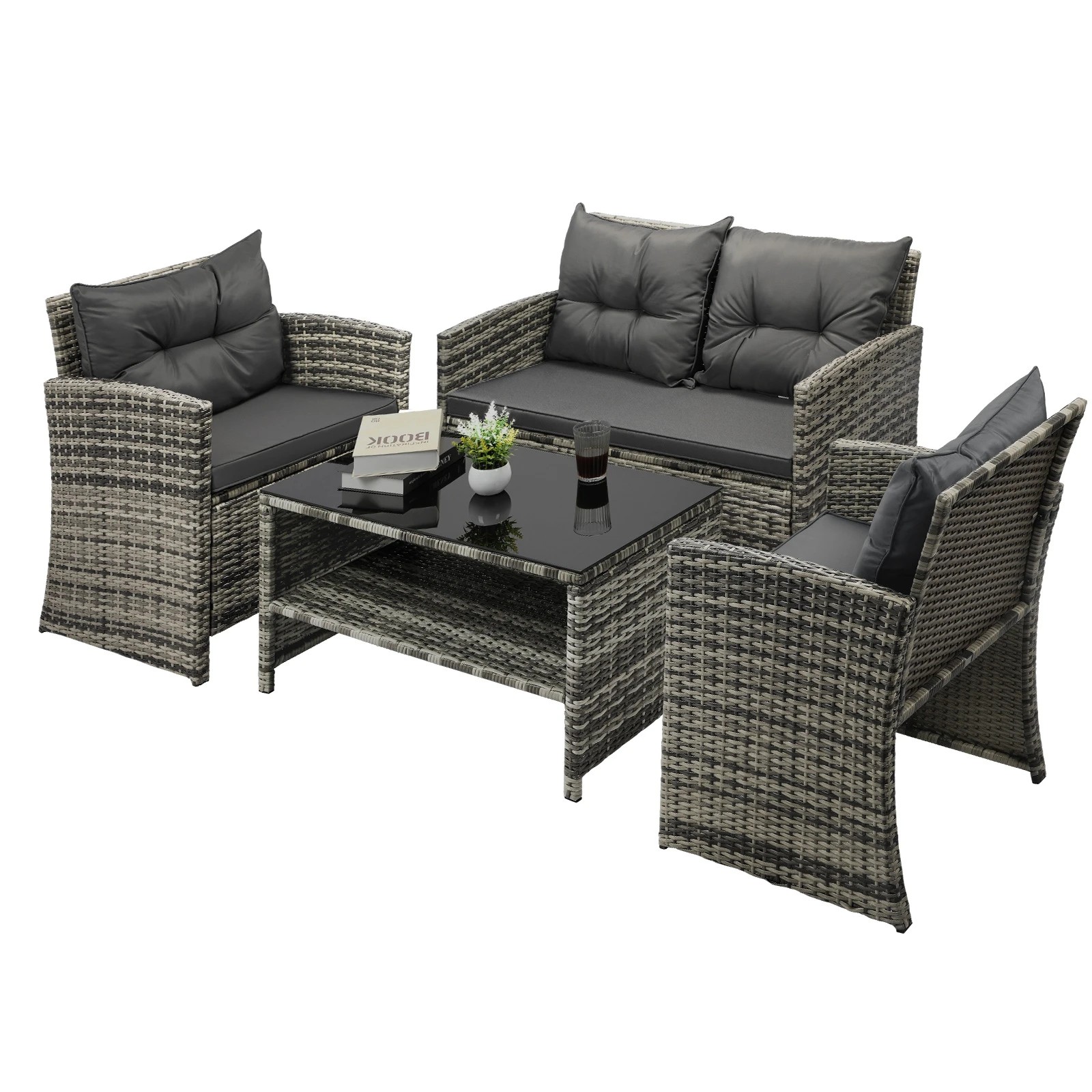 1 Livsip Outdoor Lounge Set Patio Furniture Dining Chairs Wicker Table 4 Piece
 - Multi, 1 of 10