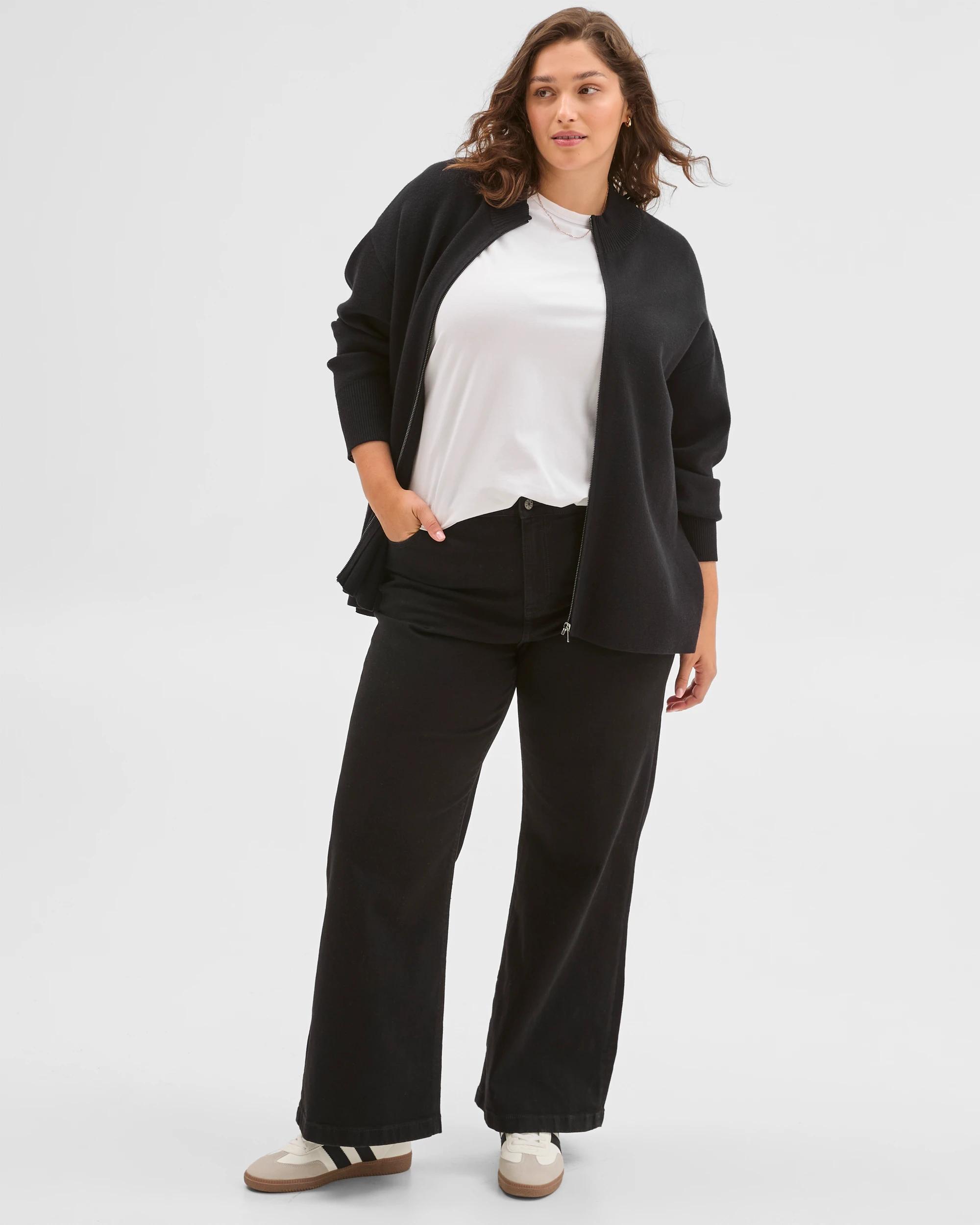 2 Target Curve Plus Size Clean Knit Zip Through Sweater BLACK, 2 of 7