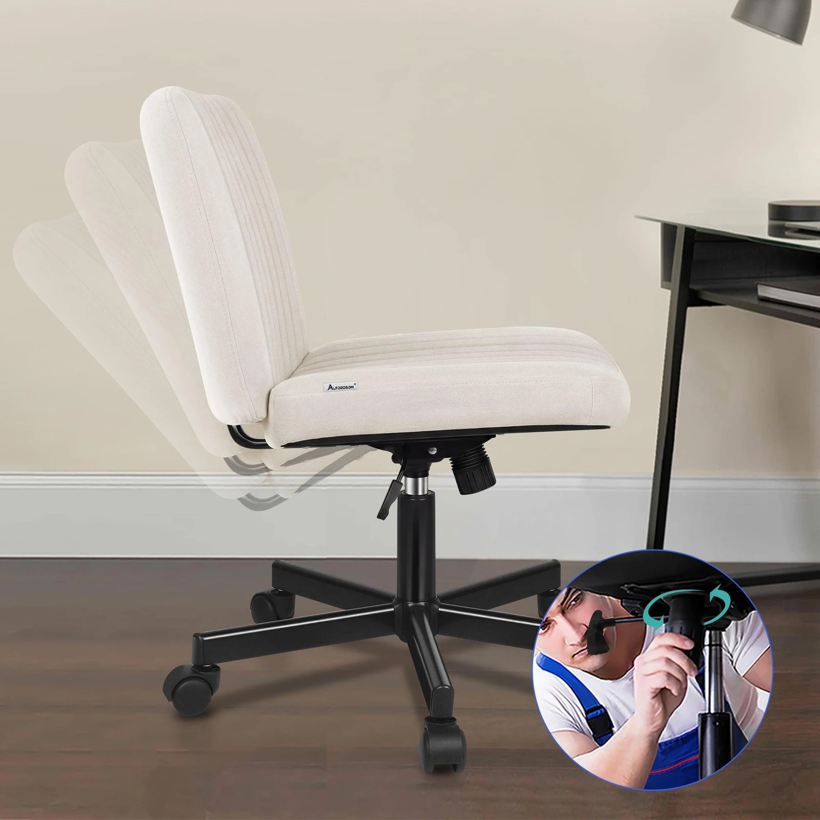 5 Alfordson Office Desk Chair Computer Armless Wide Seat Mid Back Fabric - Beige, 5 of 9