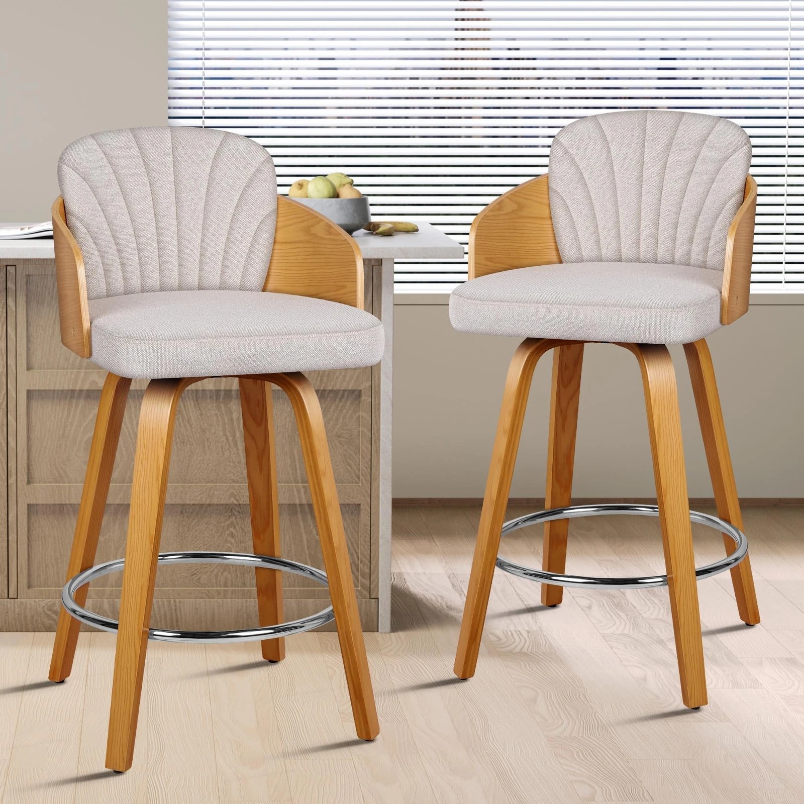 7 Alfordson 4x Swivel Bar Stools Alice Kitchen Wooden Dining Chair- Grey, 7 of 10