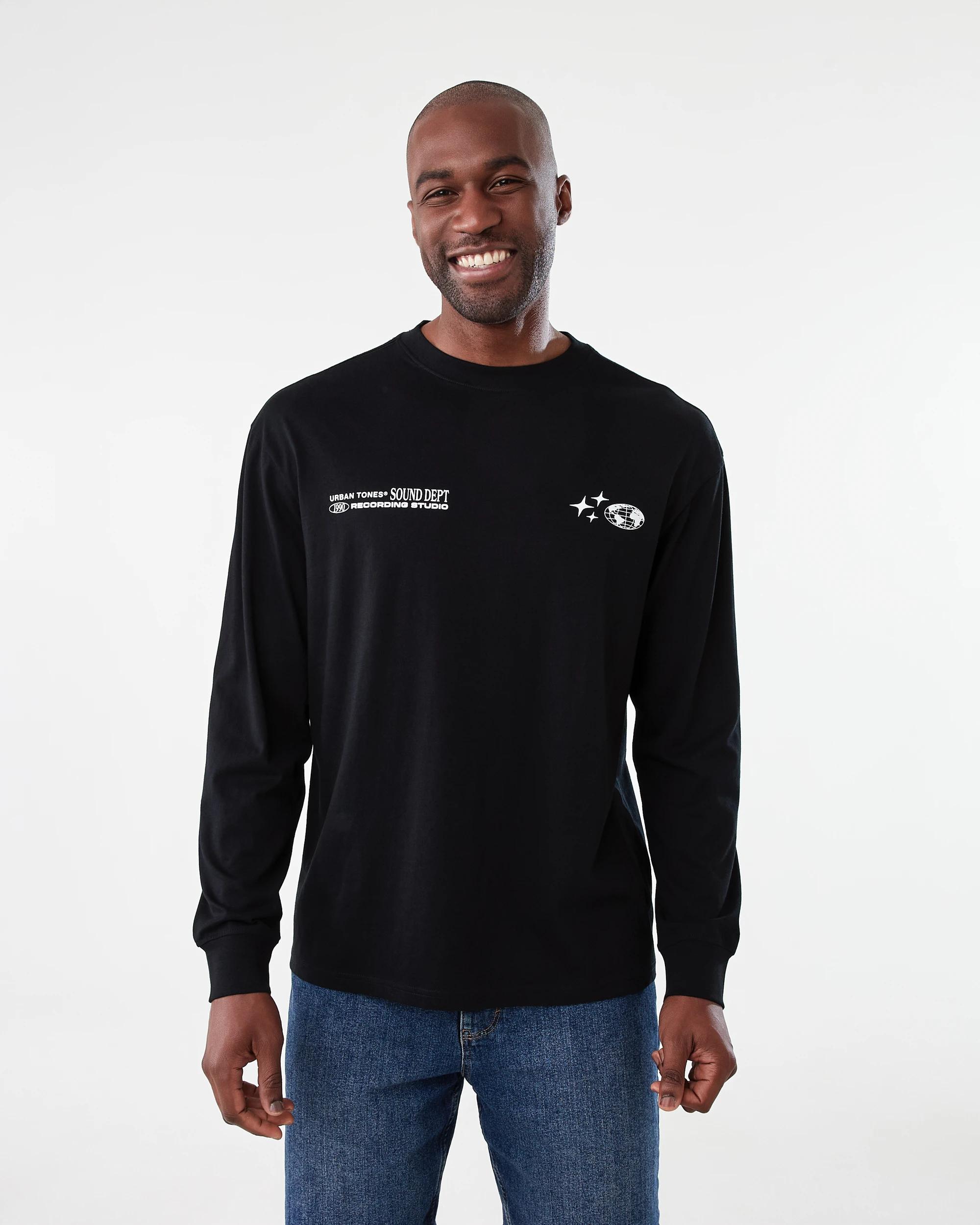 1 Long Sleeve Oversized Graphic T-shirt Black, 1 of 7