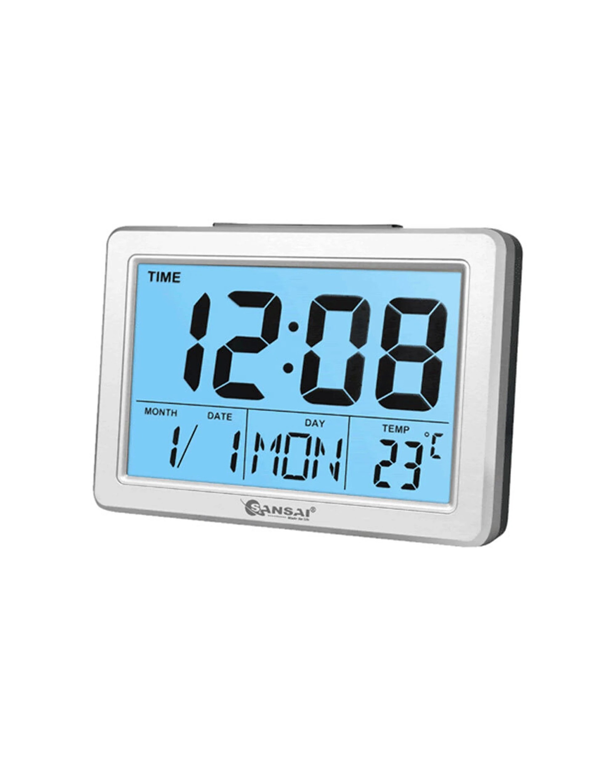 1 Sansai LCD Digital Alarm Clock Date Temperature Backlight 12/24Hr 13.8cm - White, 1 of 4