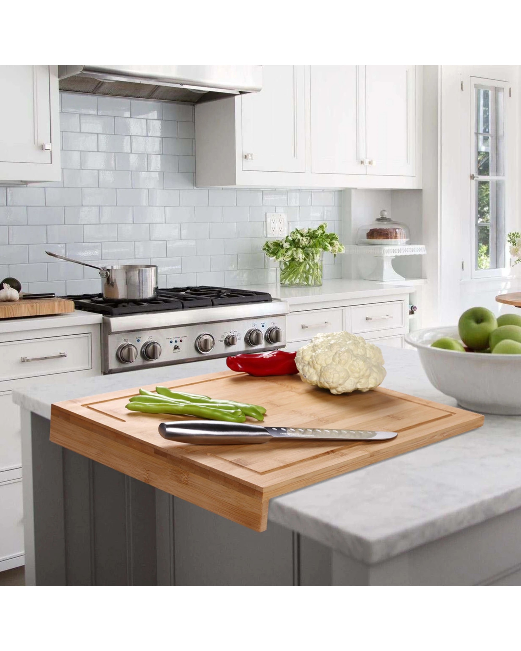 2 Gourmet Kitchen Bamboo Cutting Board with Counter Edge 45x35x5cm - Natural Brown, 2 of 4