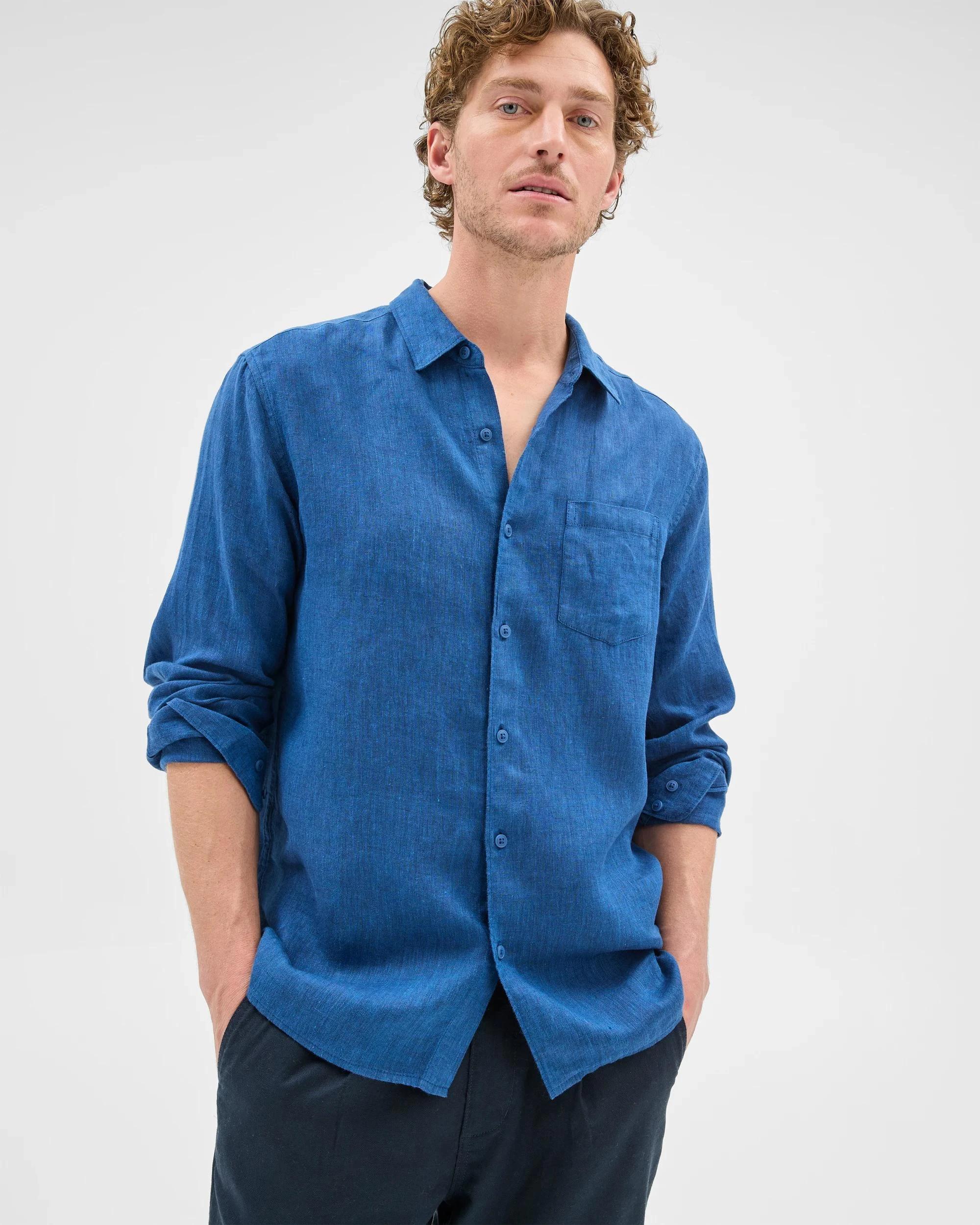 6 Target European Linen Long Sleeve Shirt BRIGHT BLUE, 6 of 7