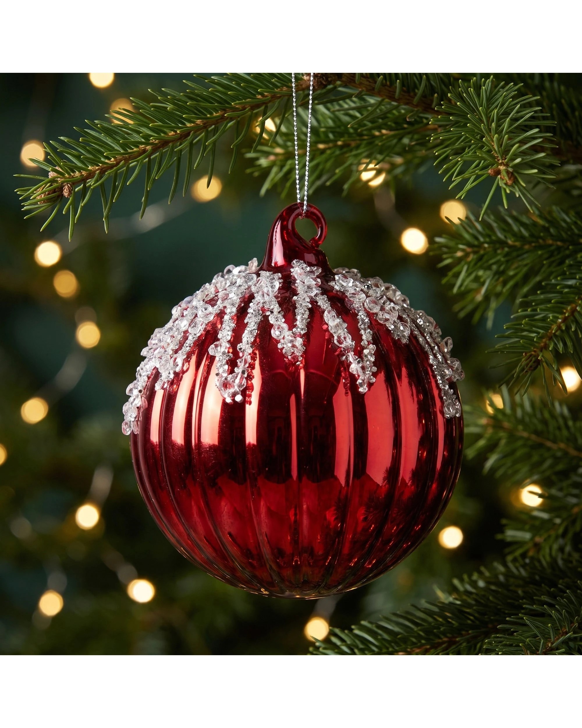 5 Christabelle 6 Red Glass Christmas Baubles Jewel Ice Drips 8cm Xmas Tree Decorations Hanging Ornaments Gift Boxed Set, 5 of 7