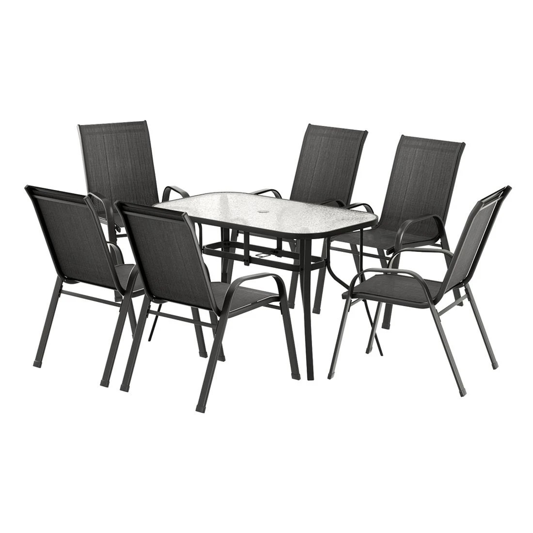1 Gardeon 7PC Outdoor Dining Set Table and Chairs - Black, 1 of 6