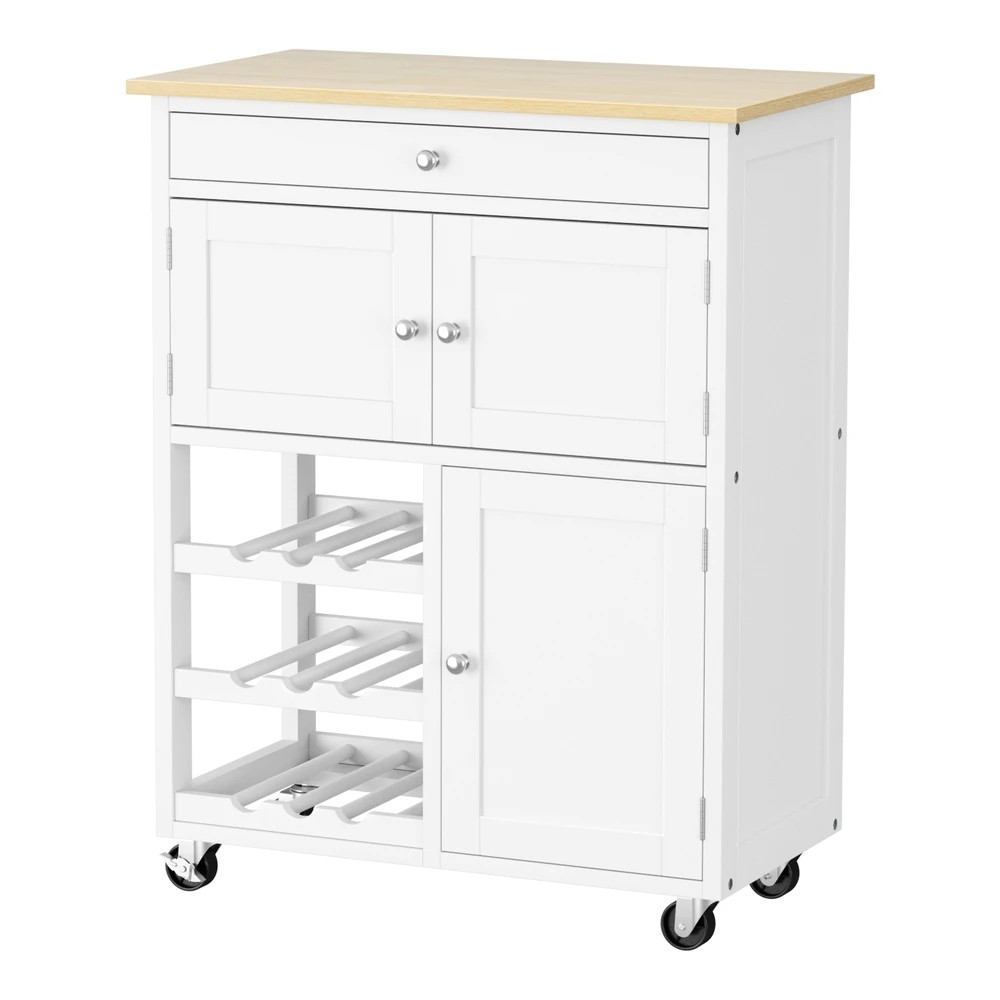 1 Artiss Kitchen Island Trolley Rolling Serving Cart Storage Cart Drawer Cupboard - White, 1 of 7