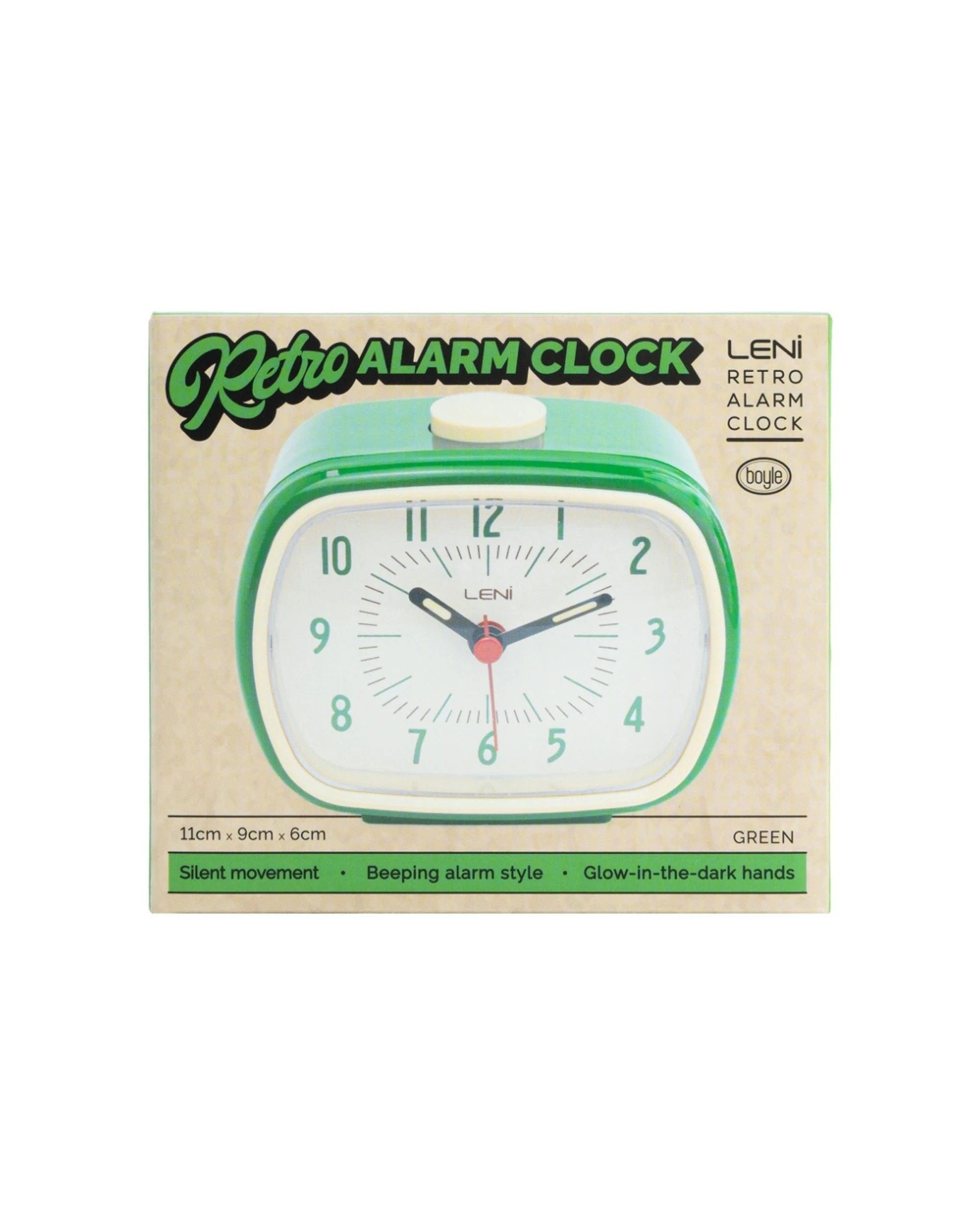 6 Leni Retro 9cm Alarm Clock Luminescent Hands Audible Beep-Beep Alarm - Green, 6 of 7