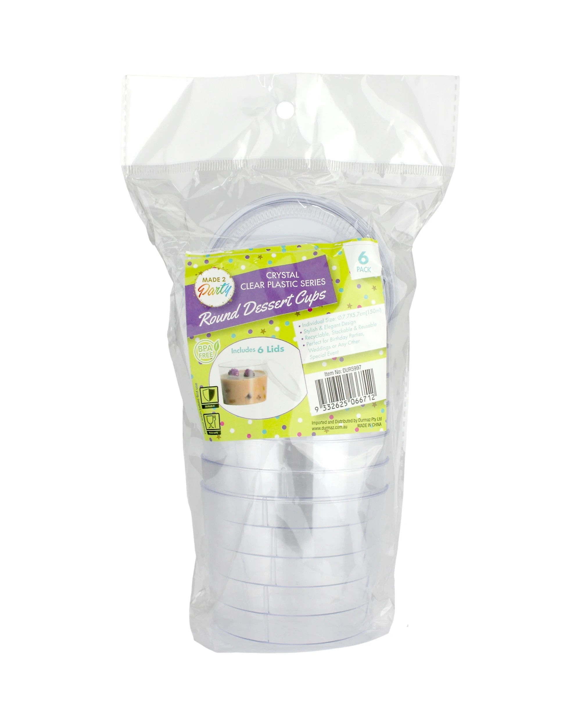 3 Durmaz Clear Plastic Round Dessert Cups with Lids 150ml Pack of 6, 3 of 3