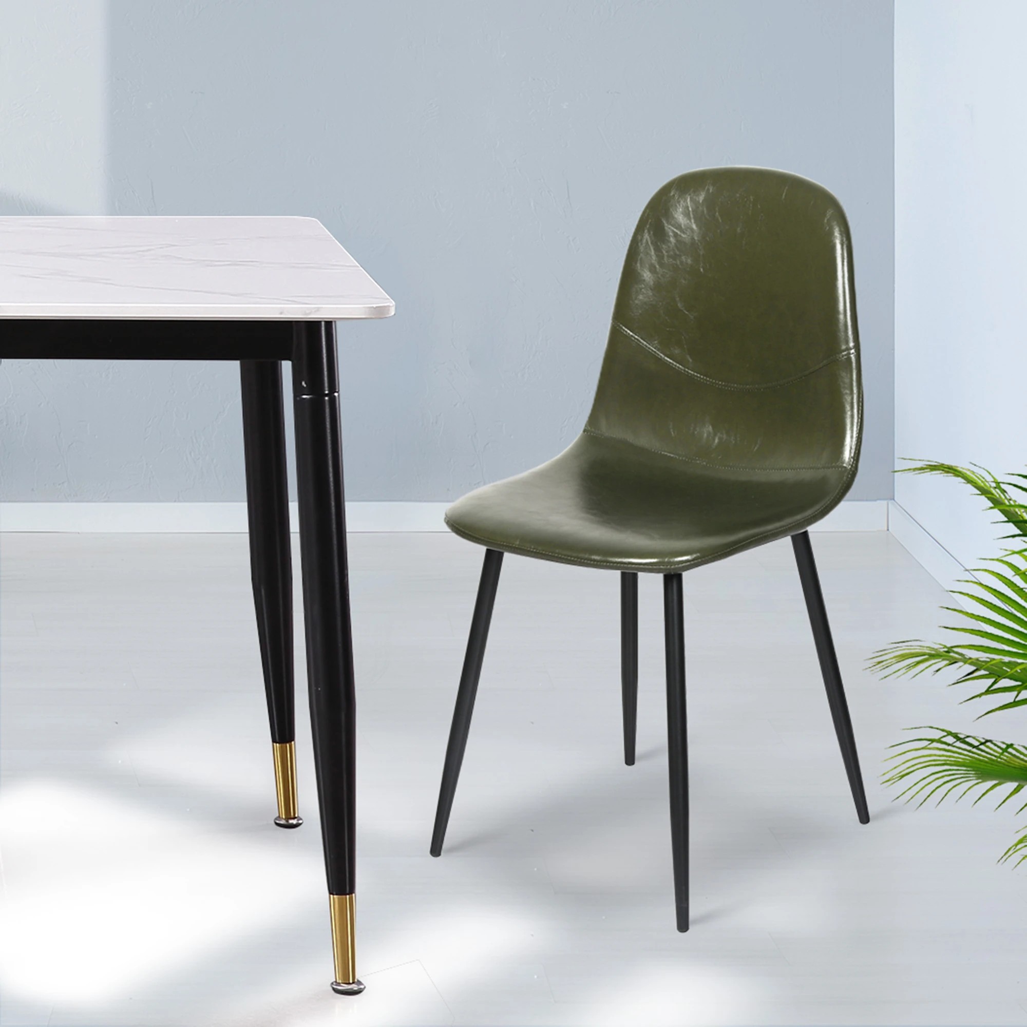 7 Levede 4x Dining Chairs Kitchen Eames Accent Chair Lounge Room Padded PU Leather - Green, 7 of 7