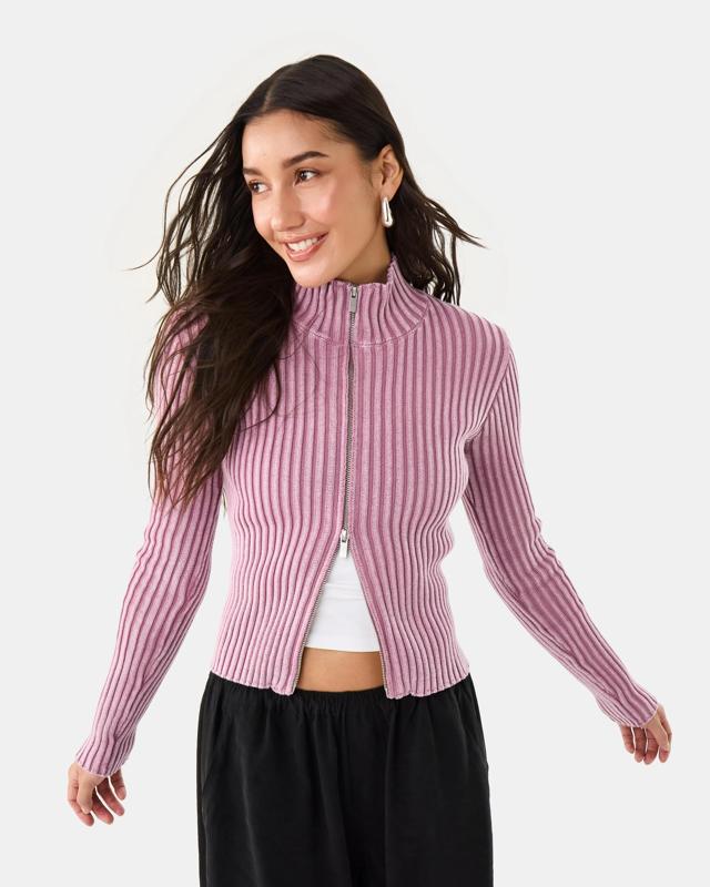 Funnel Neck Knit Zip Through Ju