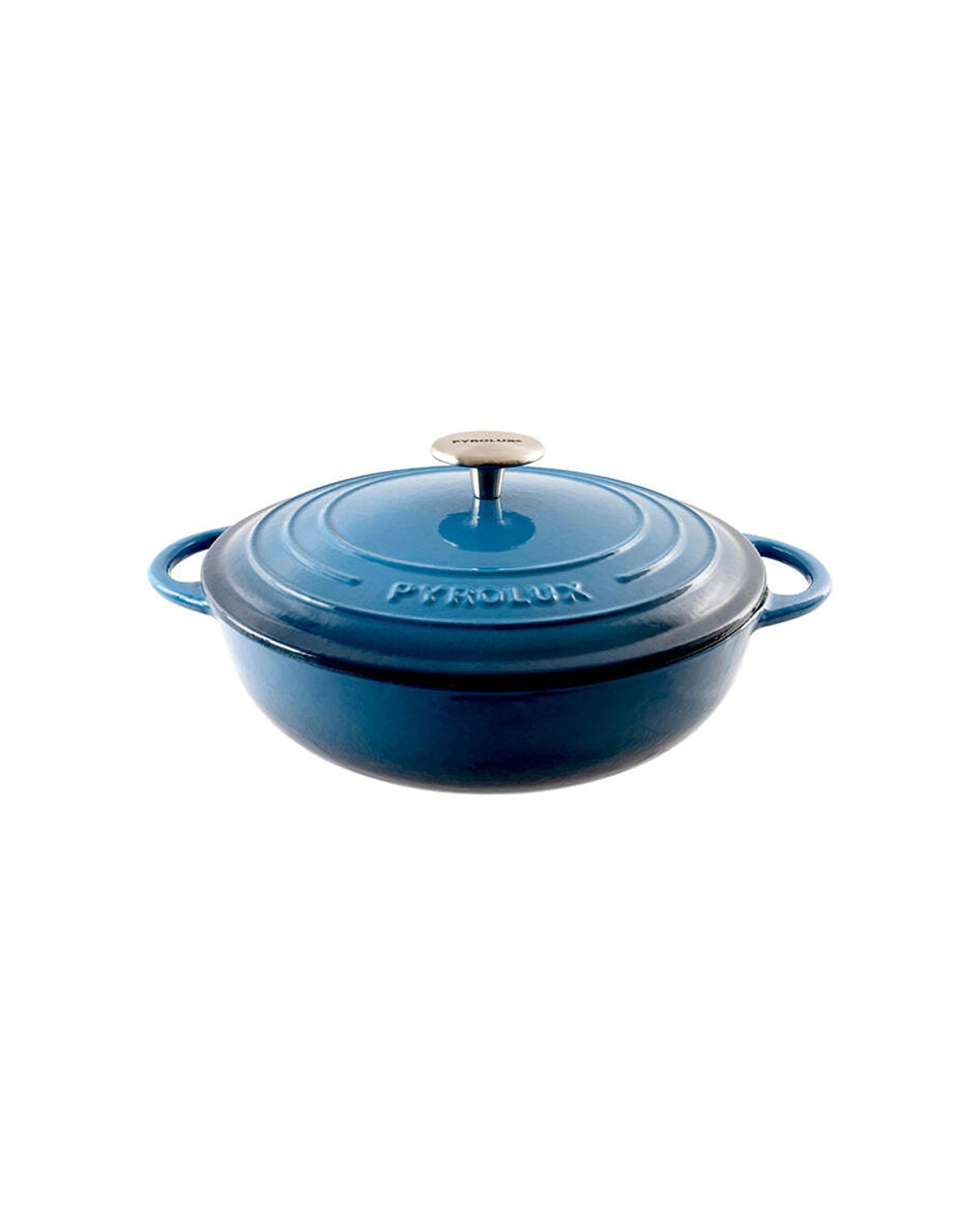 1 Pyrolux Pyrochef 24cm 2.5L Cast Iron Round Low Chef Pan With Lid Oven Safe - Blue, 1 of 1