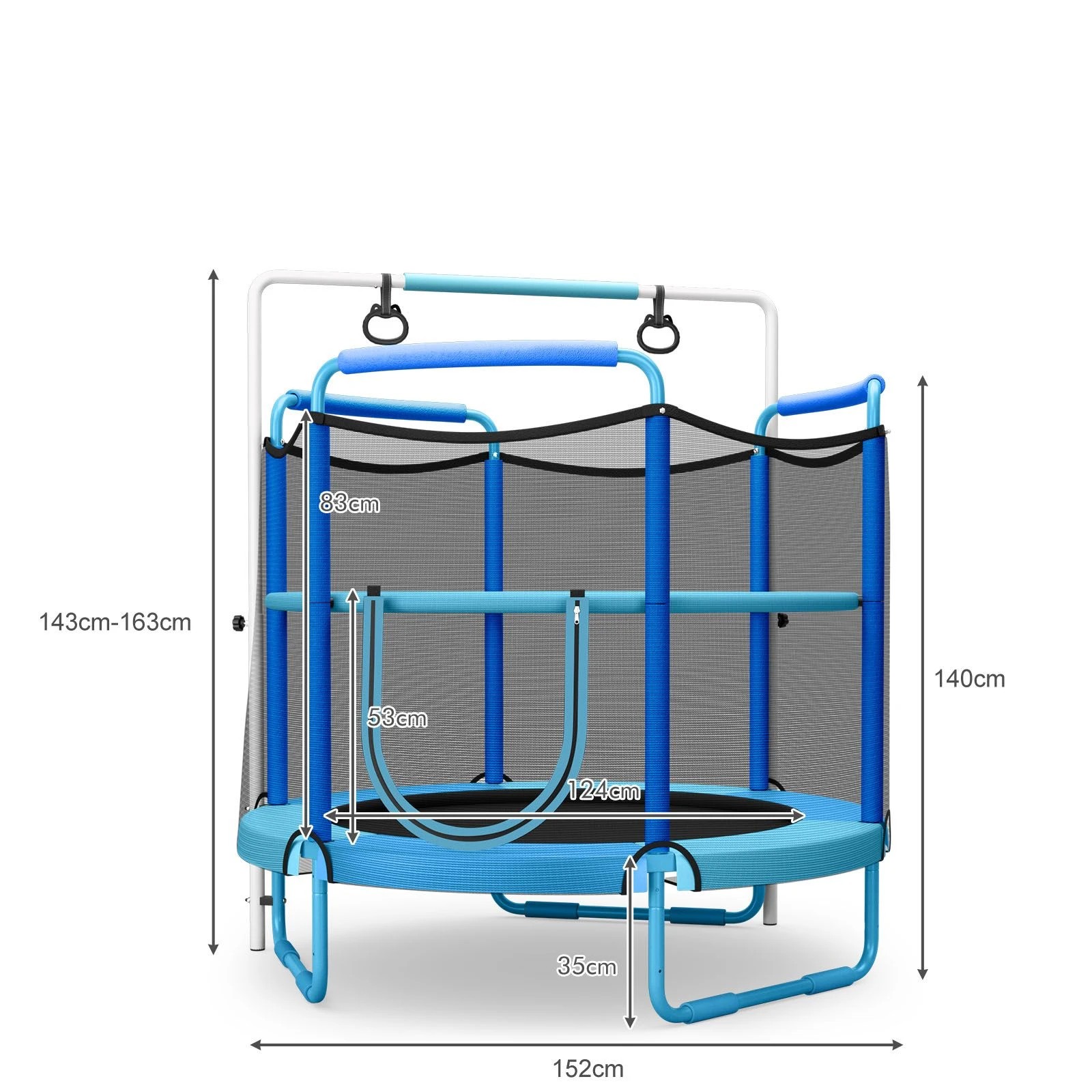 2 Costway 3-in-1 Kids Trampoline w/Enclosure Net Spring Pad In/Outdoor Rebounder Gift - Blue, 2 of 2
