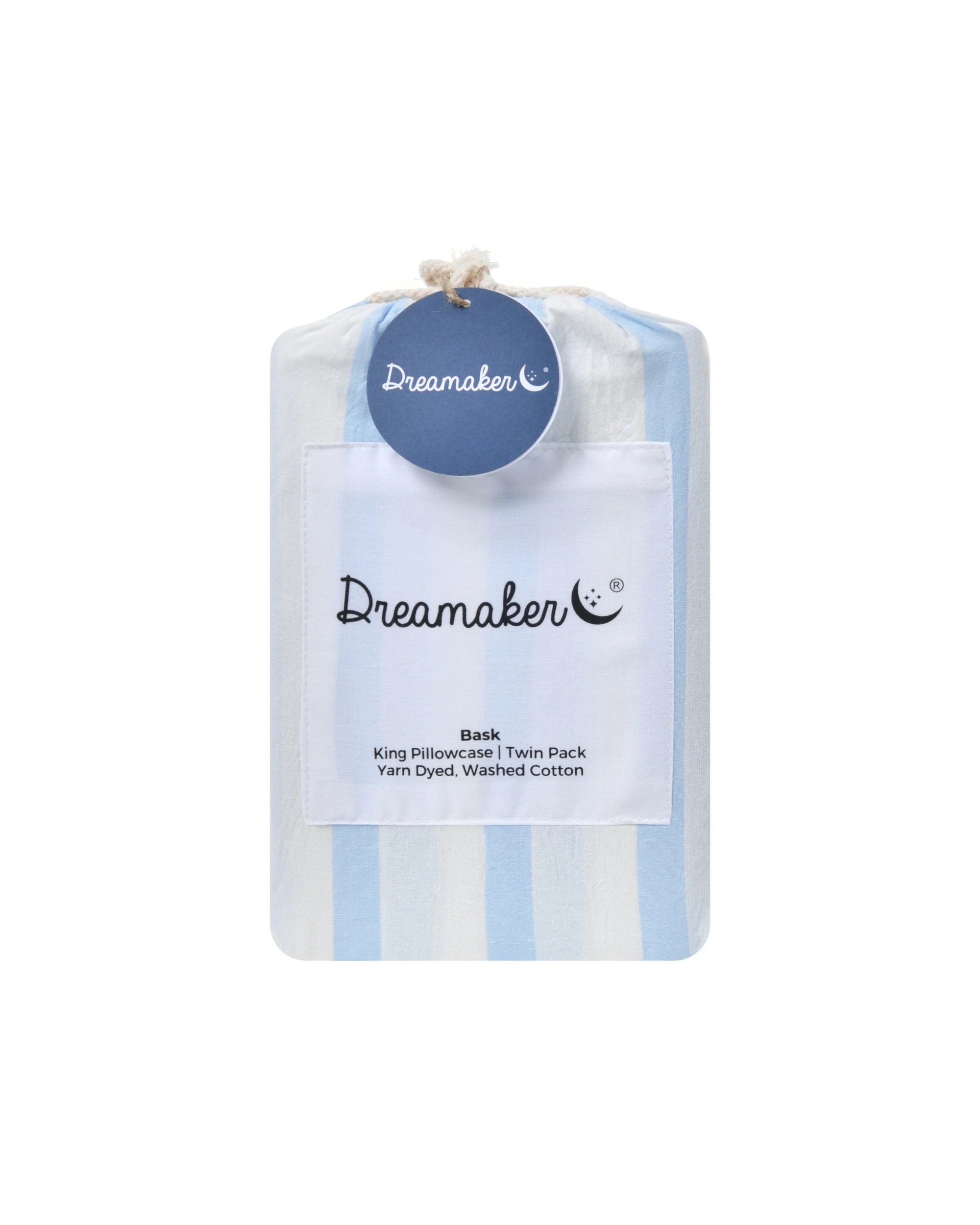 5 Dreamaker Twin Pack Bask Yarn Dyed Washed Cotton Striped King Pillowcase - Sky, 5 of 6
