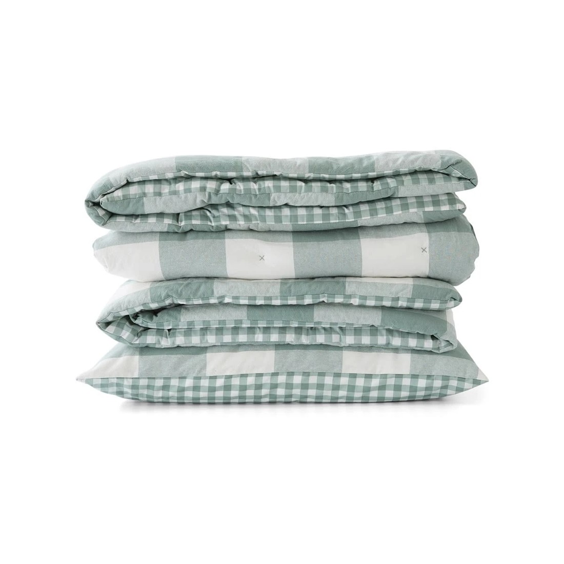7 Check Cotton Cover Reversible Comforter Set - Queen Bed, Green and White, 7 of 7