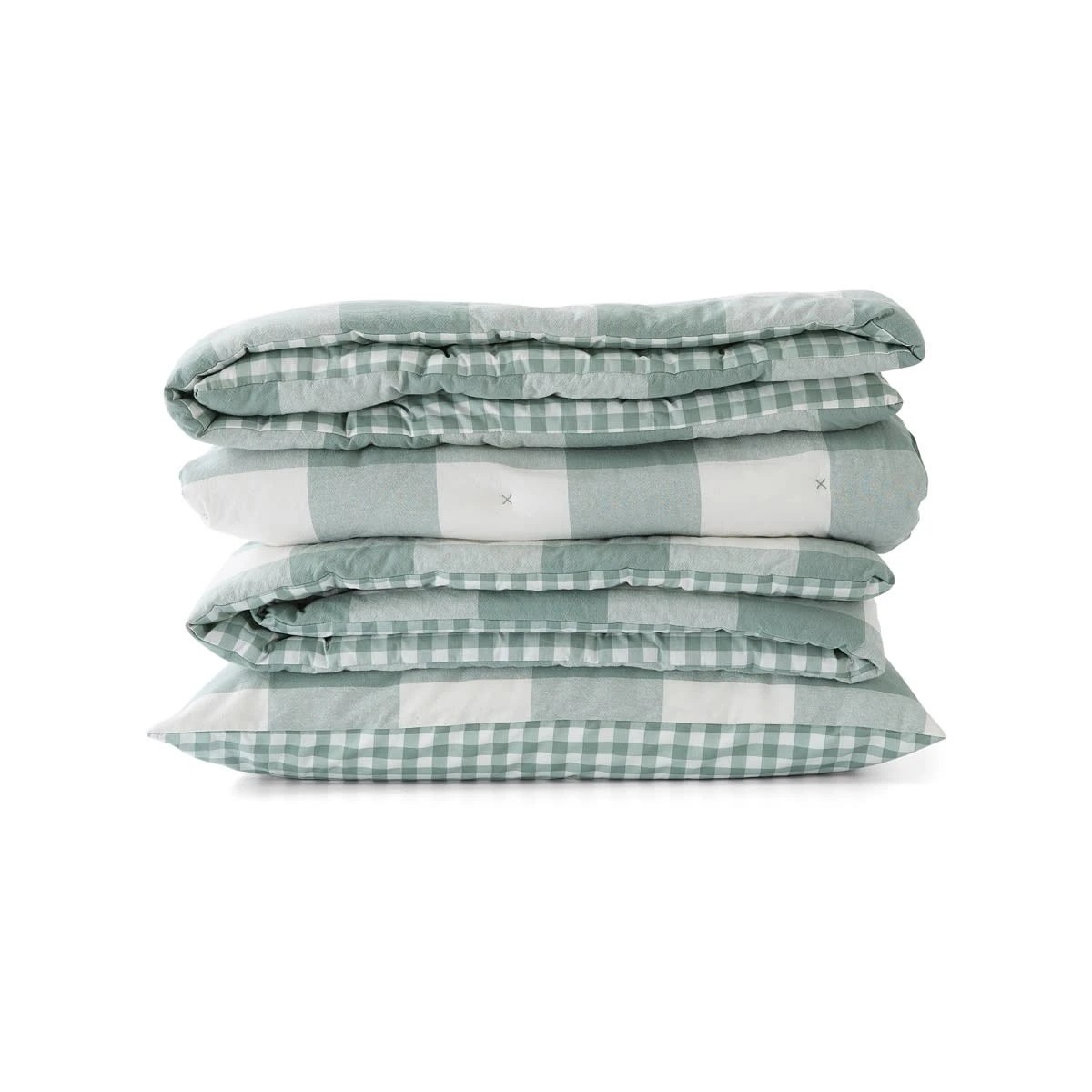 7 Check Cotton Cover Reversible Comforter Set - Queen Bed, Green and White, 7 of 7