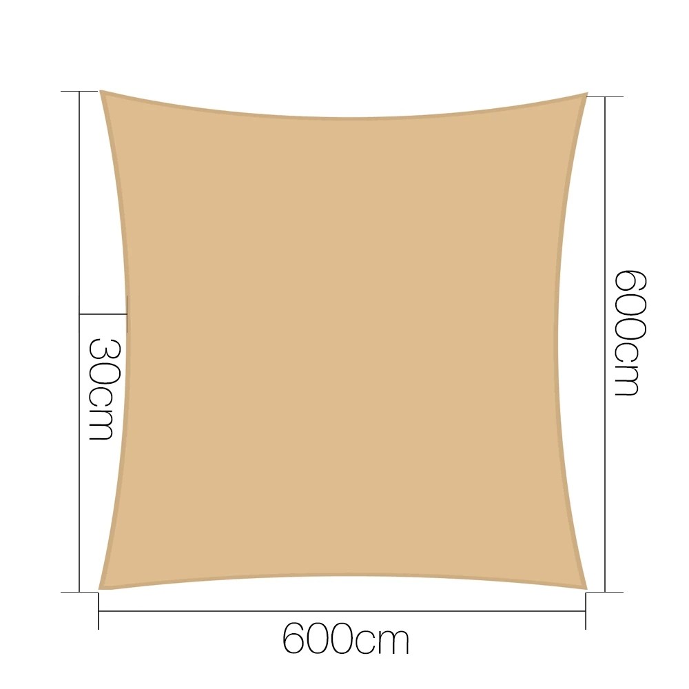 2 Instahut Shade Sail 6x6m Rectangle 280GSM 98% Sand Shade Cloth - Beige, 2 of 6