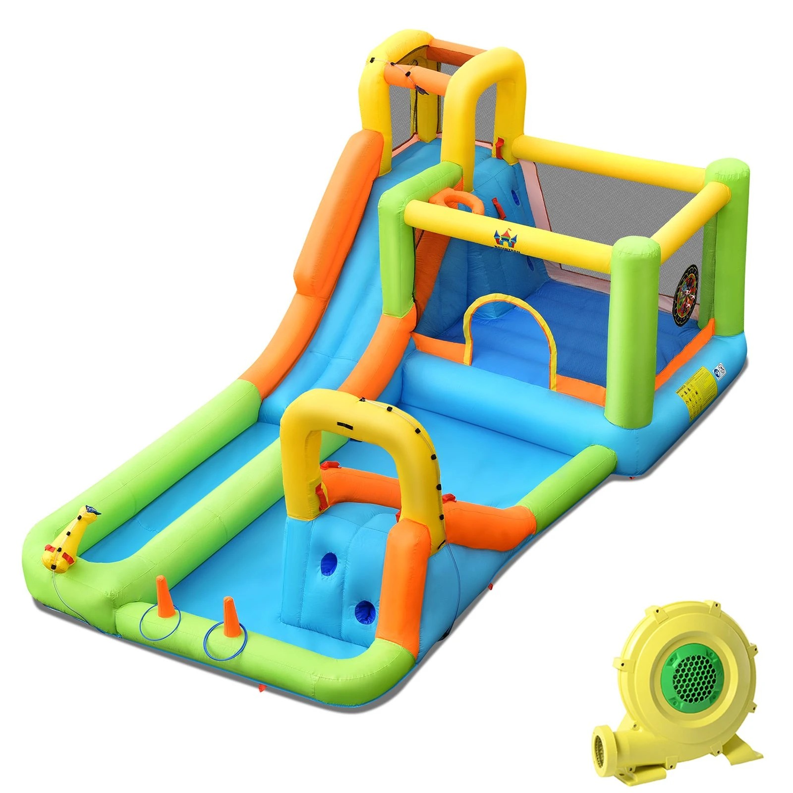 1 Costway Inflatable Water Slide Park Bounce House Climbing Wall Splash Pool w/Blower, 1 of 2