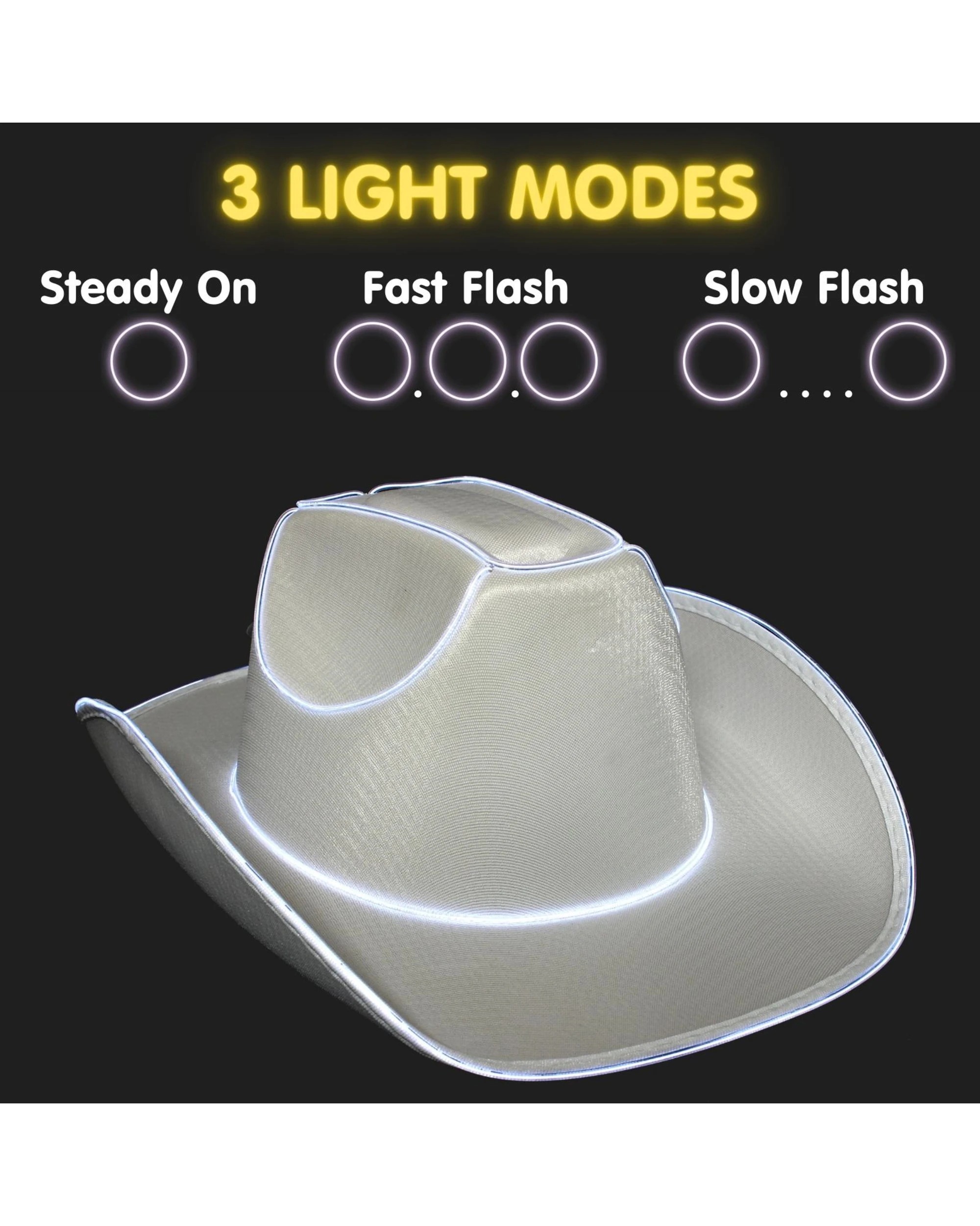 2 Party Planet Light Up White Adult Cowboy Hat - White, 2 of 2