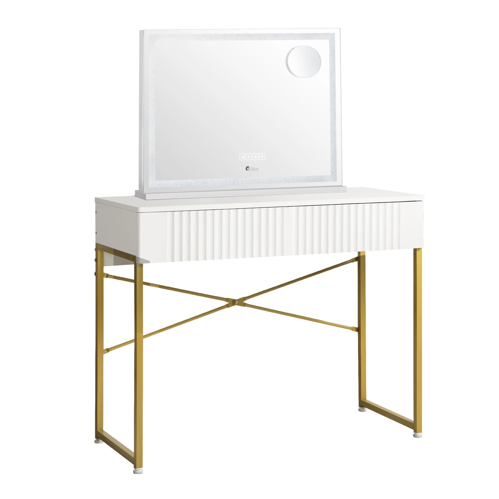 6 Oikiture Dressing Table Bluetooth Makeup Mirror 80x62cm Crystal Vanity Mirrors - White, 6 of 8