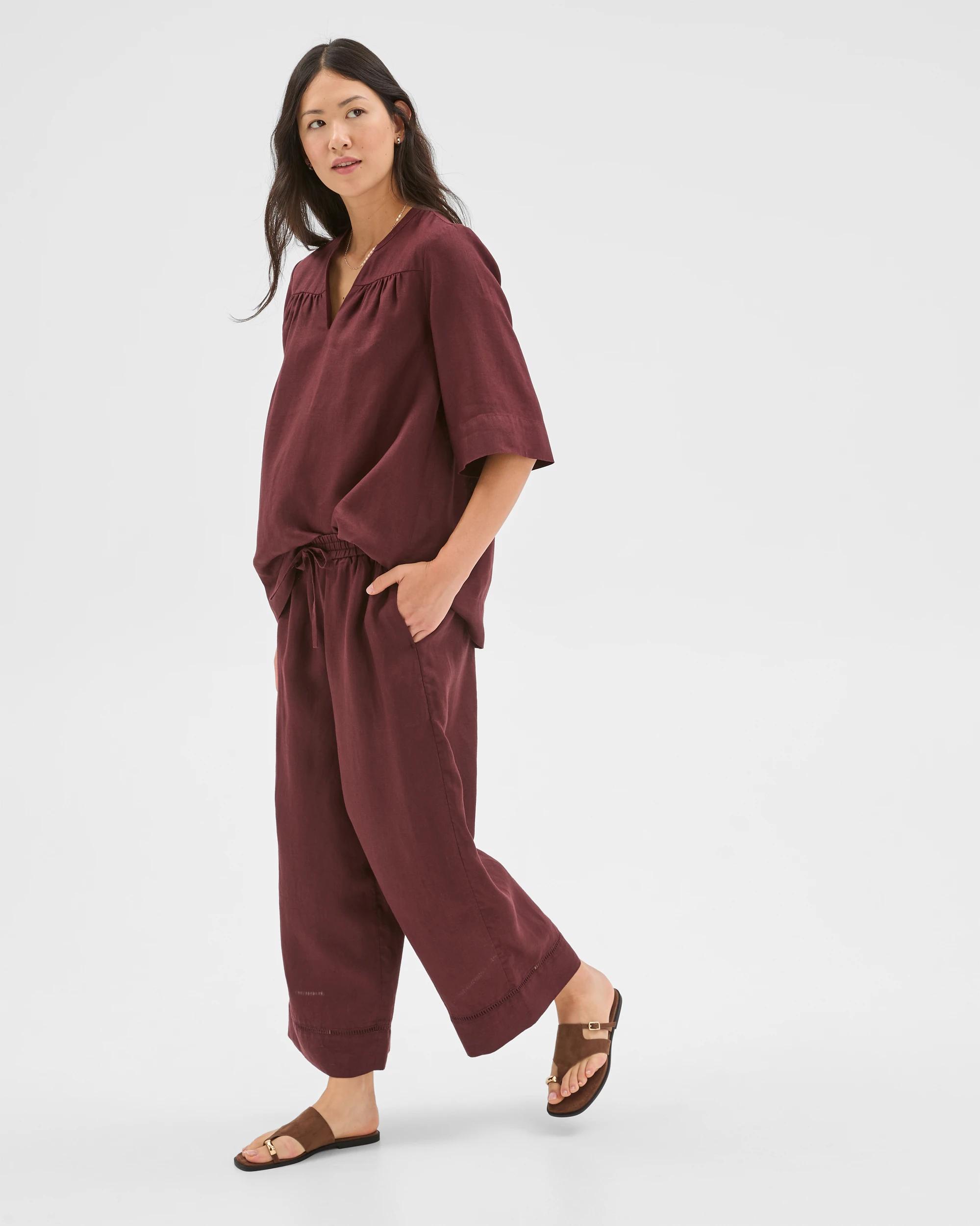2 Target Woman Resort European Linen Trim Crop Pants CHOCOLATE PLUM, 2 of 6