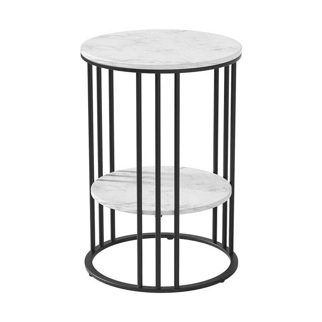 1 Artiss Coffee Table 2-Tier Round Marble Effect - White, 1 of 7