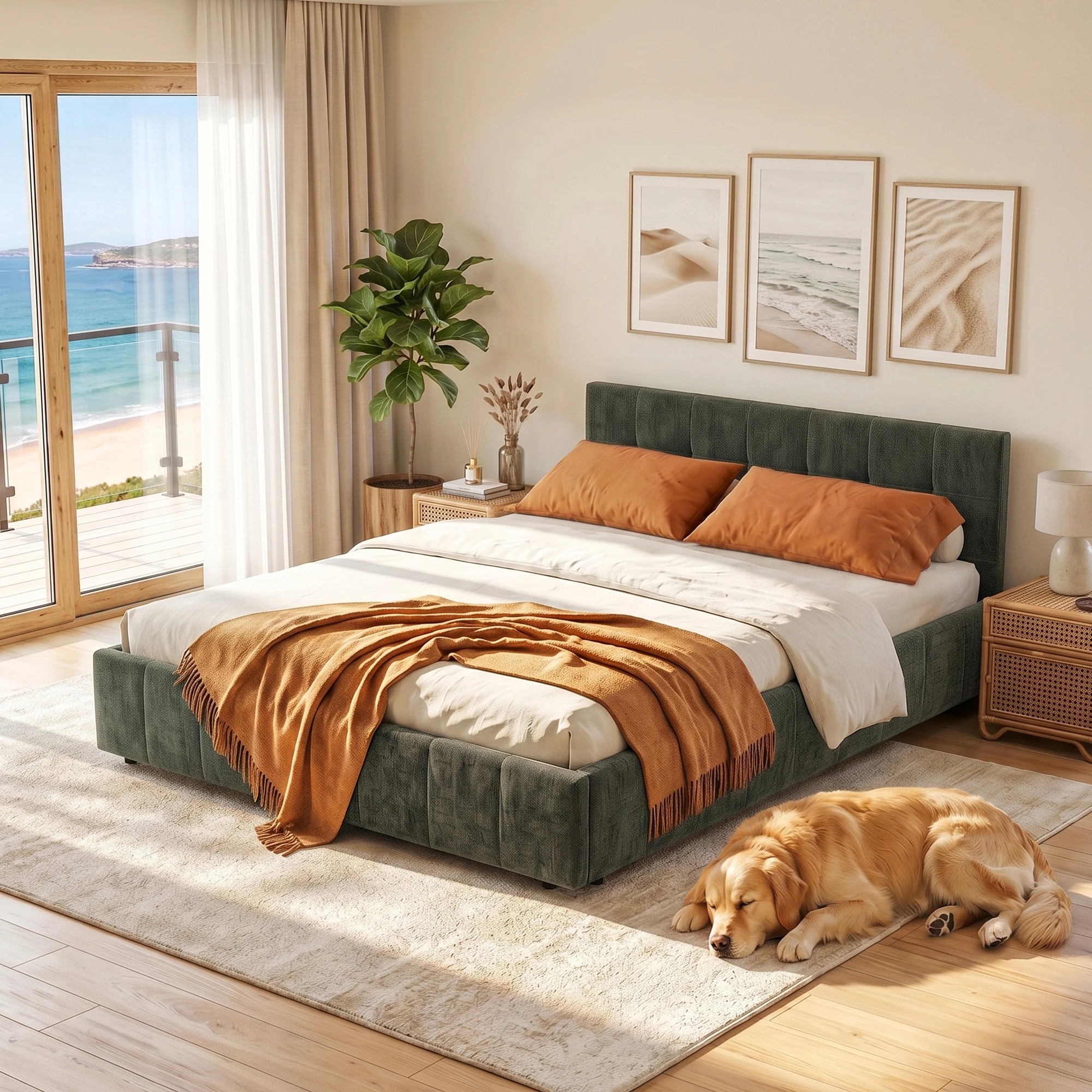 1 Artiss Bed Frame 300kg Low Profile Platform Bed for Bedroom - Double Bed - Green, 1 of 8