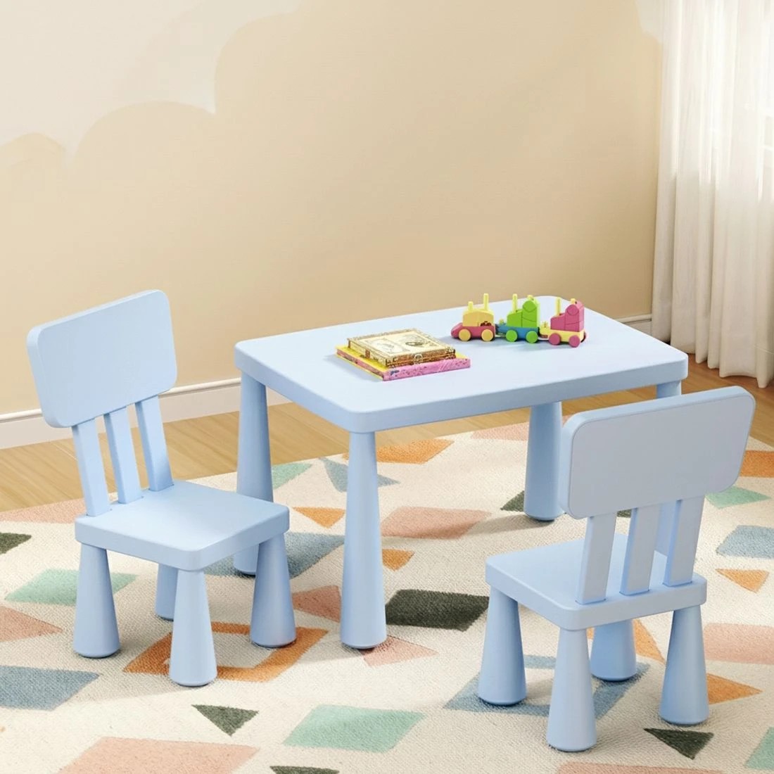 3 1 Keezi Kids Table and 2 Chairs Set - Blue, 3 of 5